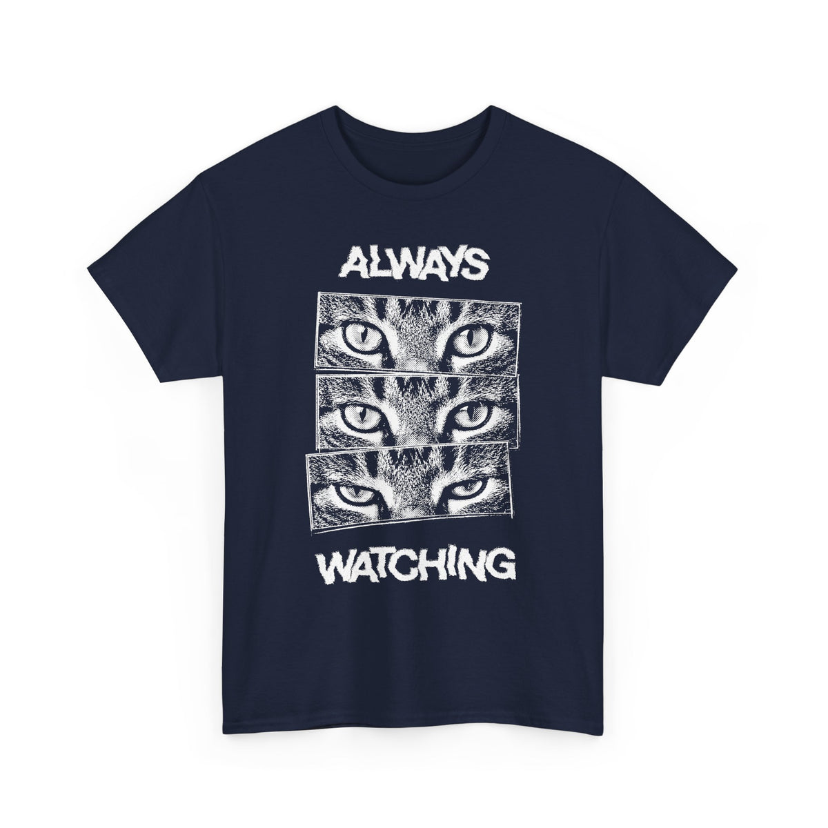Always Watching Cat T-Shirt — Funny Grunge Black and White Feline Eyes Tee