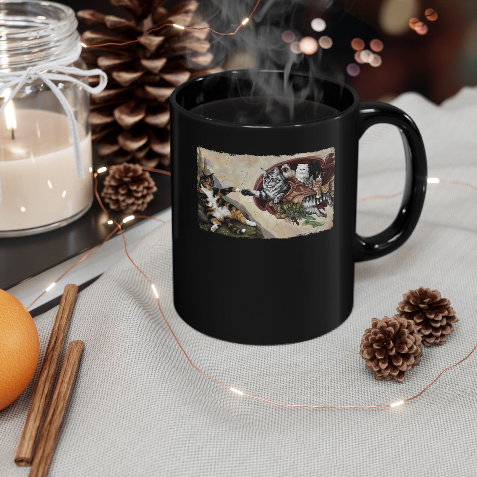 The Creation of Adam Cats Black Mug