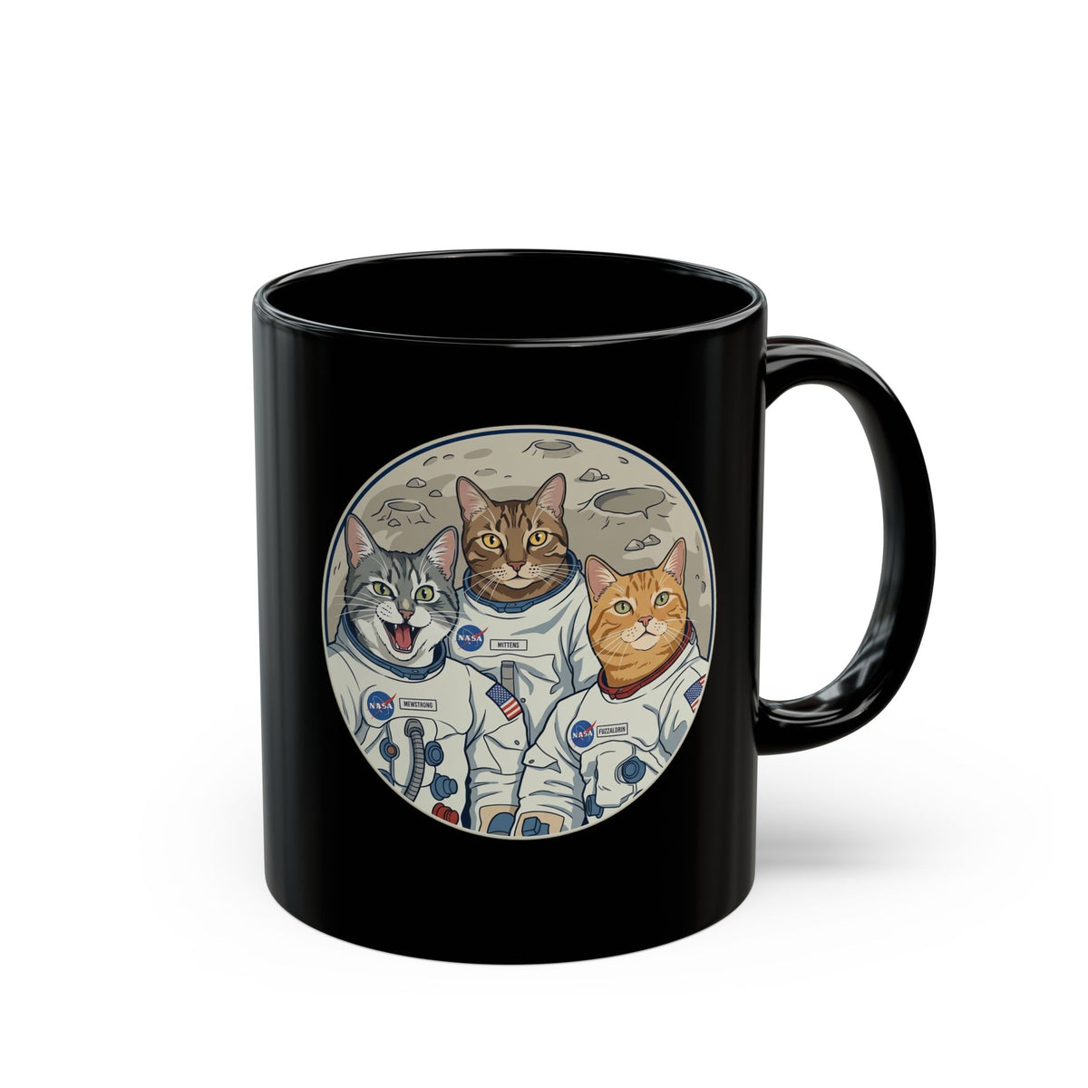 Sci‑Fi Astro Cat Black Mug — Space Cat Graphic Mug