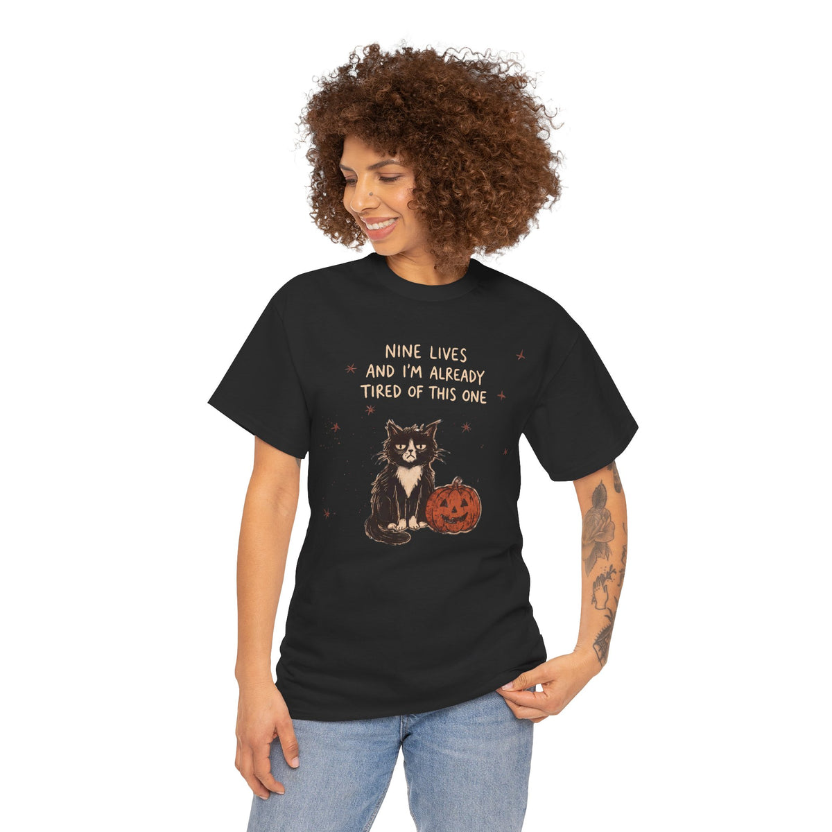 Nine Lives And I'm Already Tired Of This One Shirt — Grumpy Halloween Cat T-Shirt