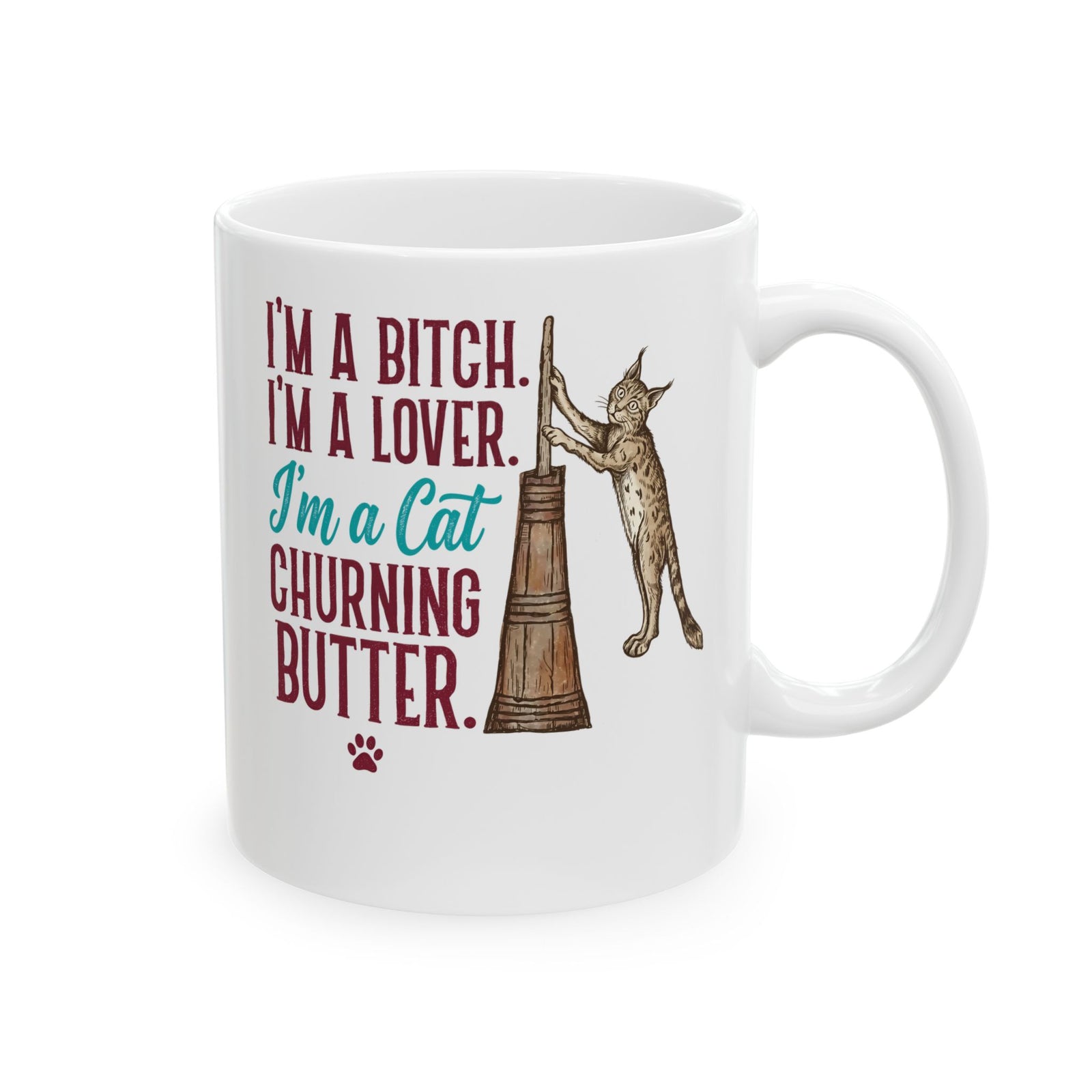 “I'm a Cat Churning Butter” Ceramic Mug — Funny Whimsical Cat Mug