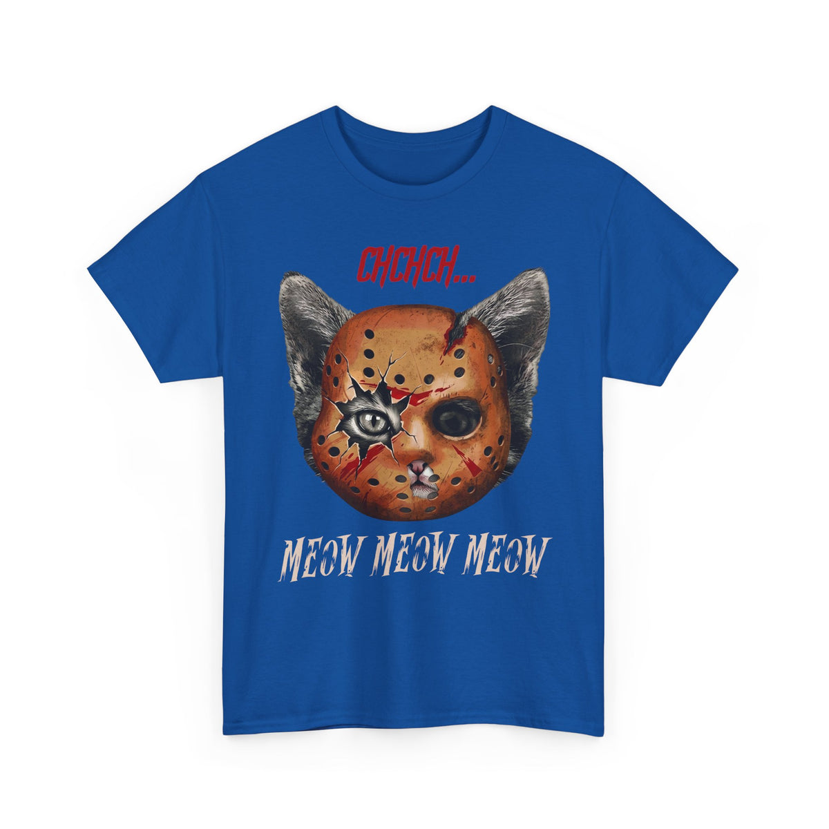 Horror Cat Tee  “Meow Meow Meow” Jason Mask Kitty Graphic T-Shirt