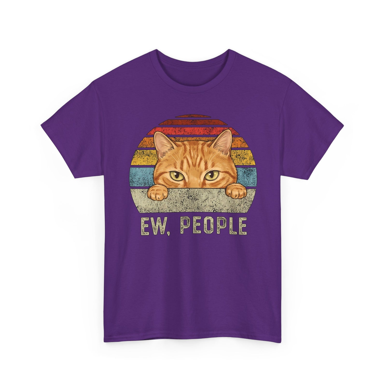 Ew People Orange Cat T-Shirt — Funny Retro Sunset Introvert Graphic Tee