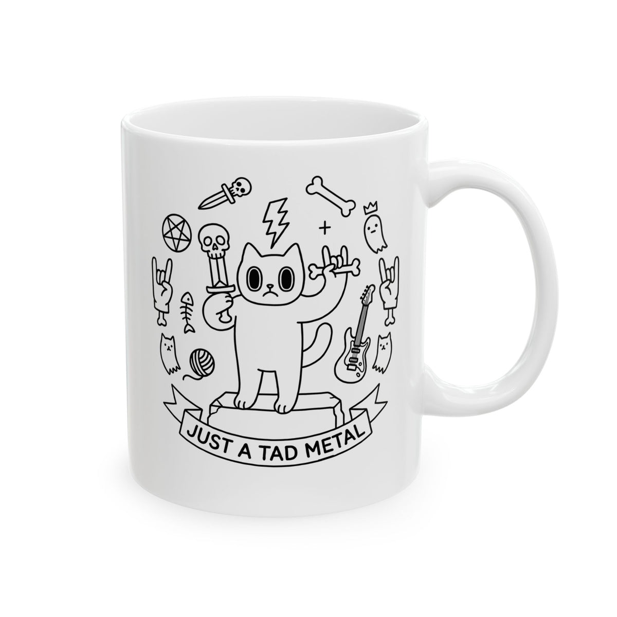 Just A Tad Metal Cat Ceramic Mug — Funny Heavy Metal Rocker Feline Mug