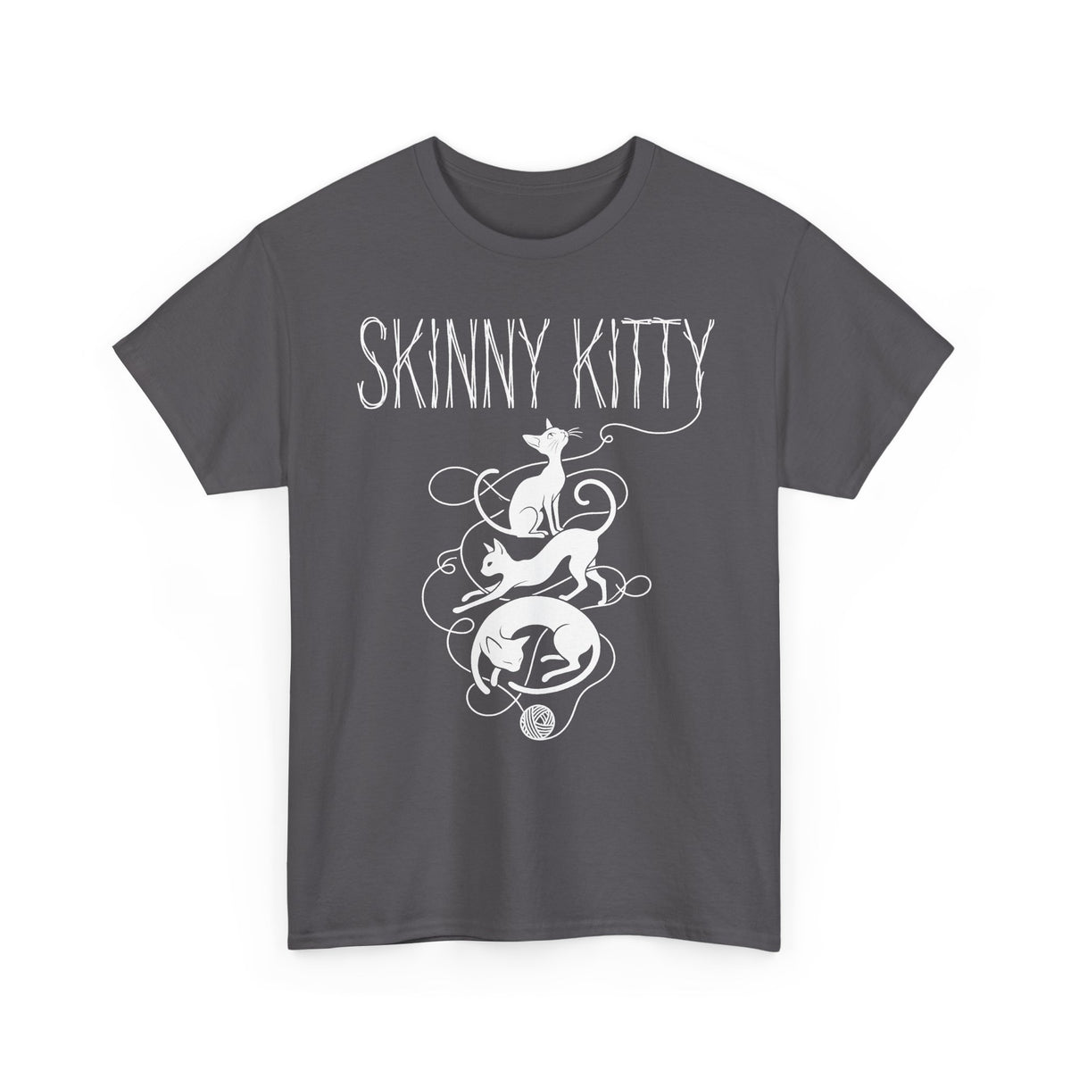 Skinny Kitty Graphic Tee — White Cat Silhouette Shirt for Cat Lovers