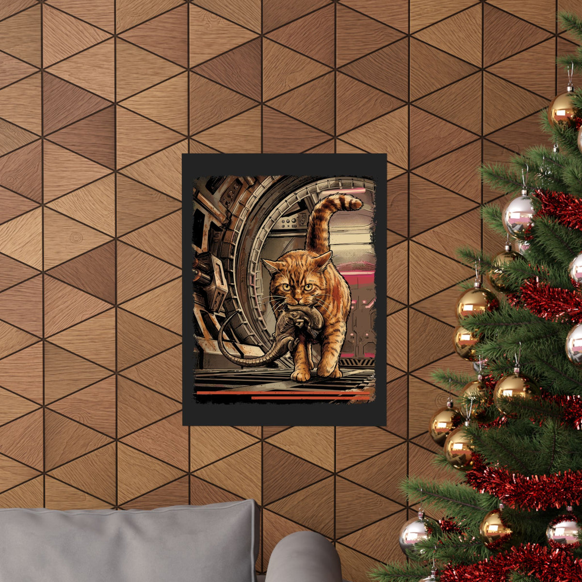 Alien Pest Control Cat Poster — Retro Sci-Fi Space Wall Art