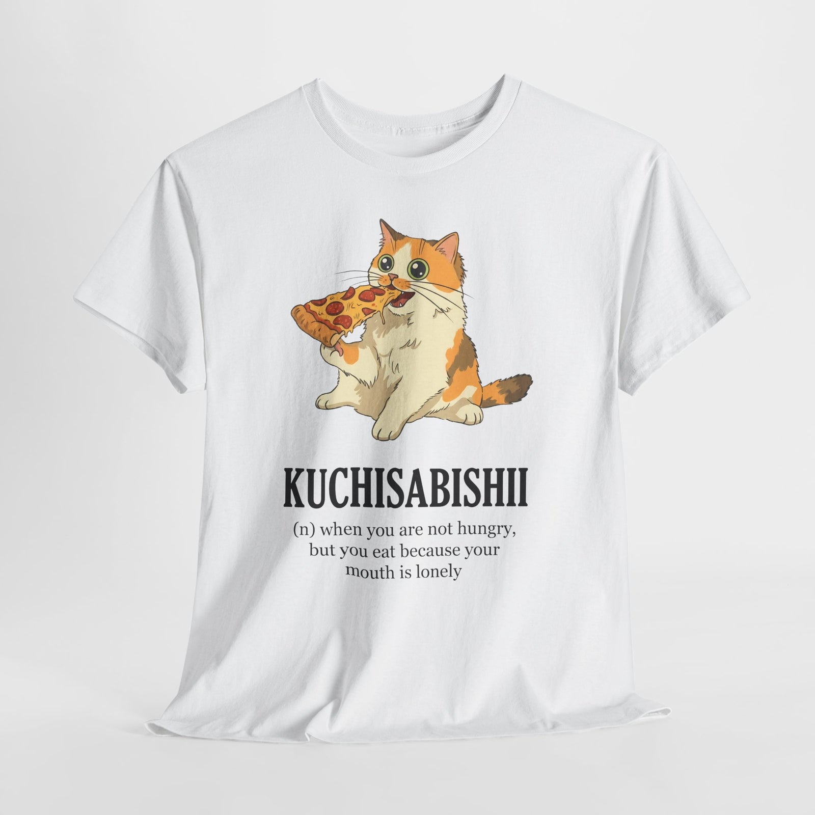 Kuchisabishii Lonely Mouth T-Shirt — Funny Cat Eating Pizza Tee
