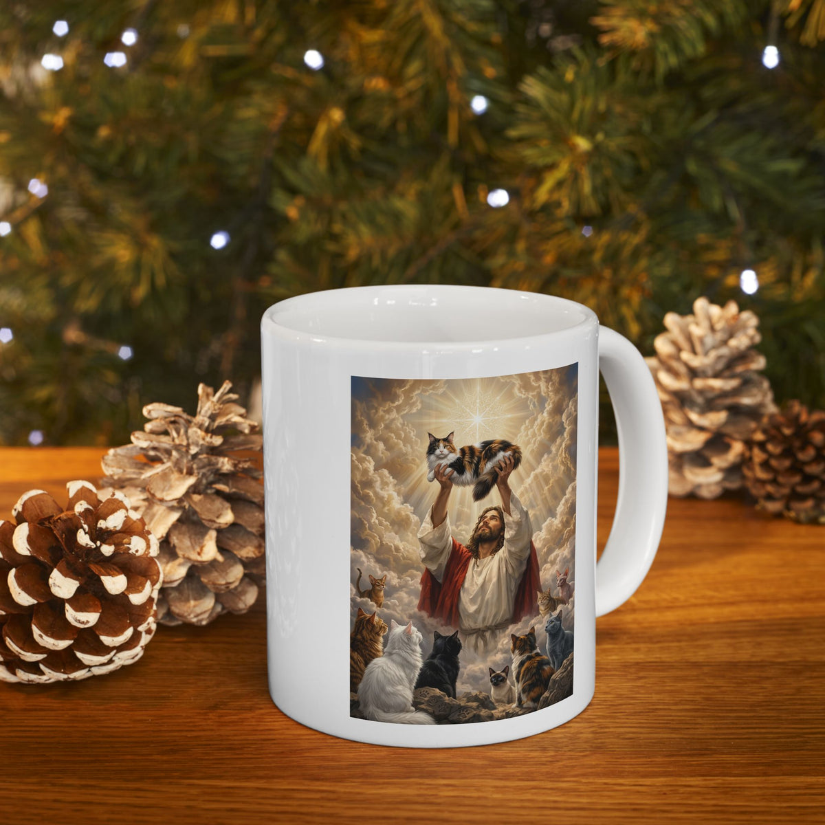 Jesus With Cats Ceramic Mug — Christian Cat Lover Mug