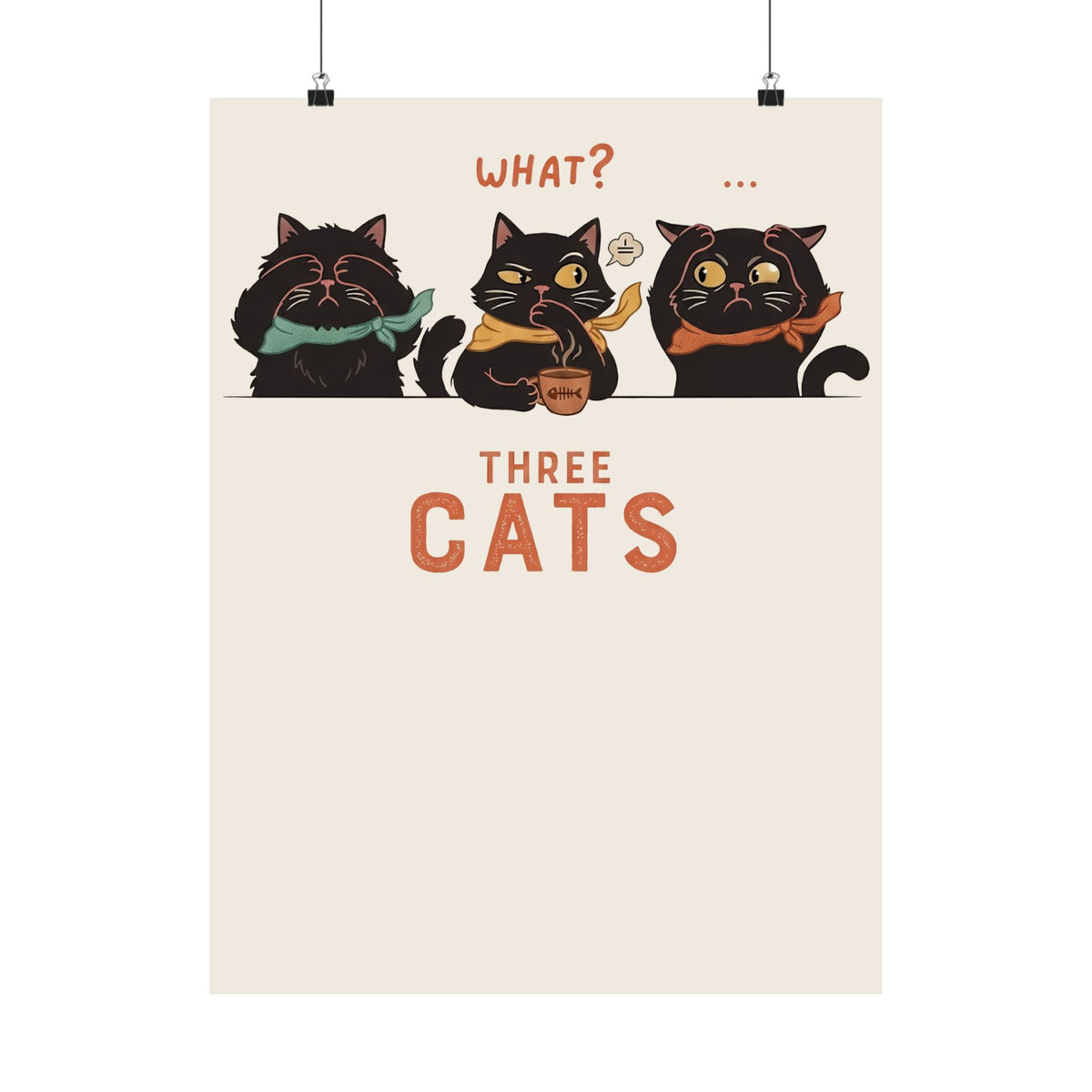 Three Wise Cats Poster — Graphic Poster for Cat Lovers