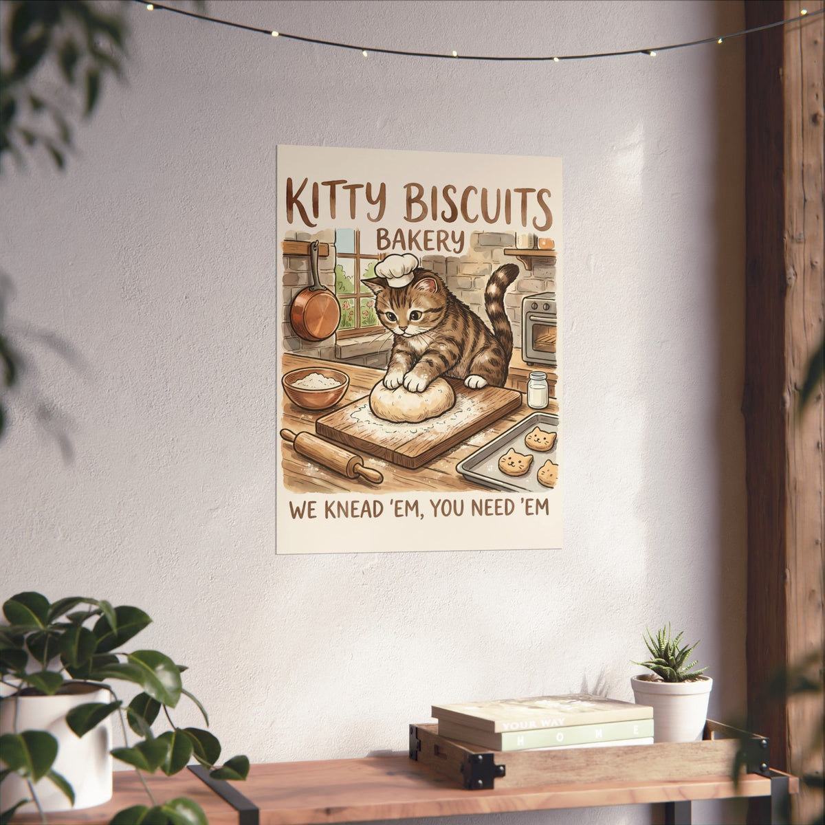 Kitty Biscuits Bakery Poster — "We Knead 'Em We Need 'Em" Cat Bakery Poster