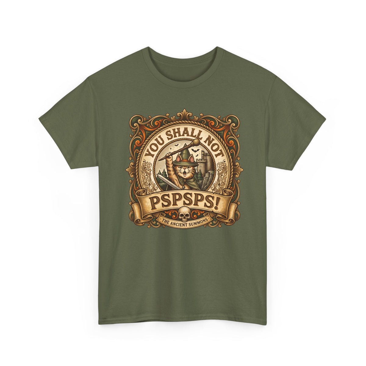 You Shall Not Pspsps Ancient Summons Cat Shirt — Fantasy Wizard T-Shirt