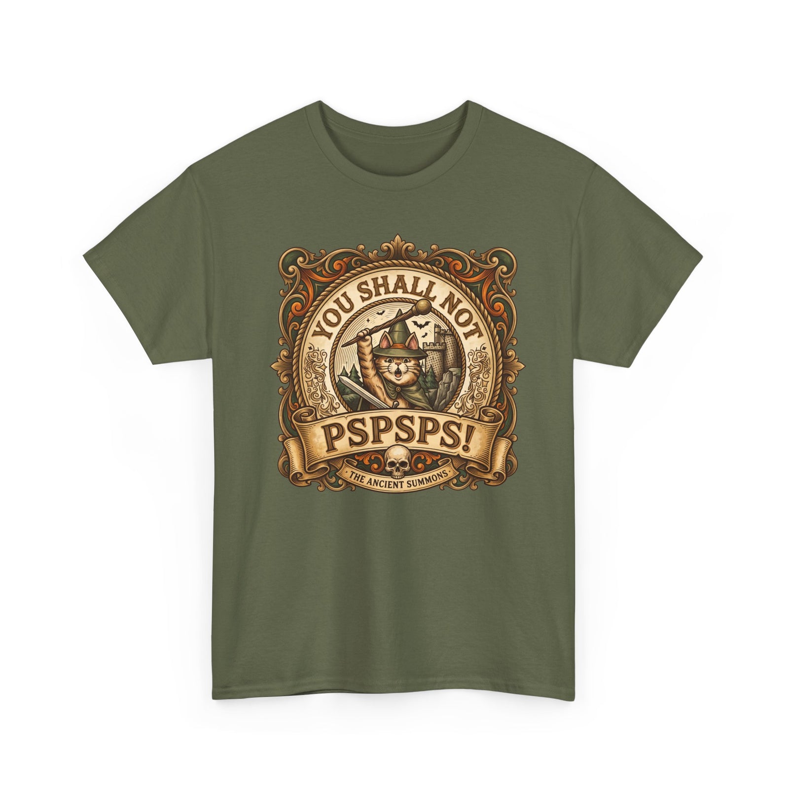 You Shall Not Pspsps Ancient Summons Cat Shirt — Fantasy Wizard T-Shirt