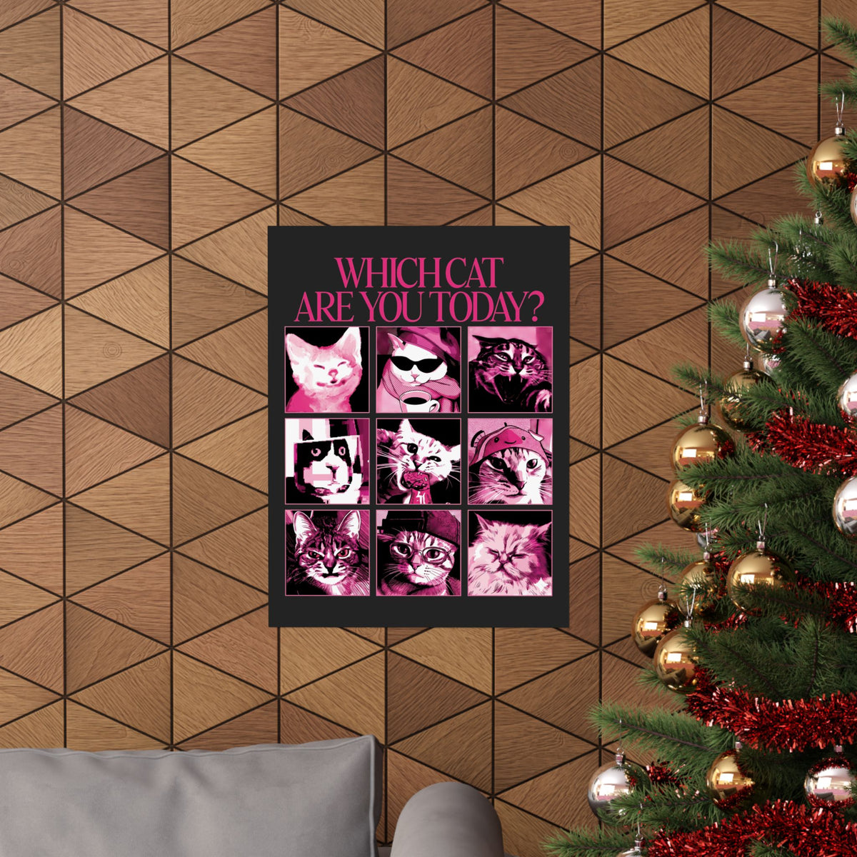 Cat Mood Chart Poster — Pink Pop Art Feline Expressions Graphic