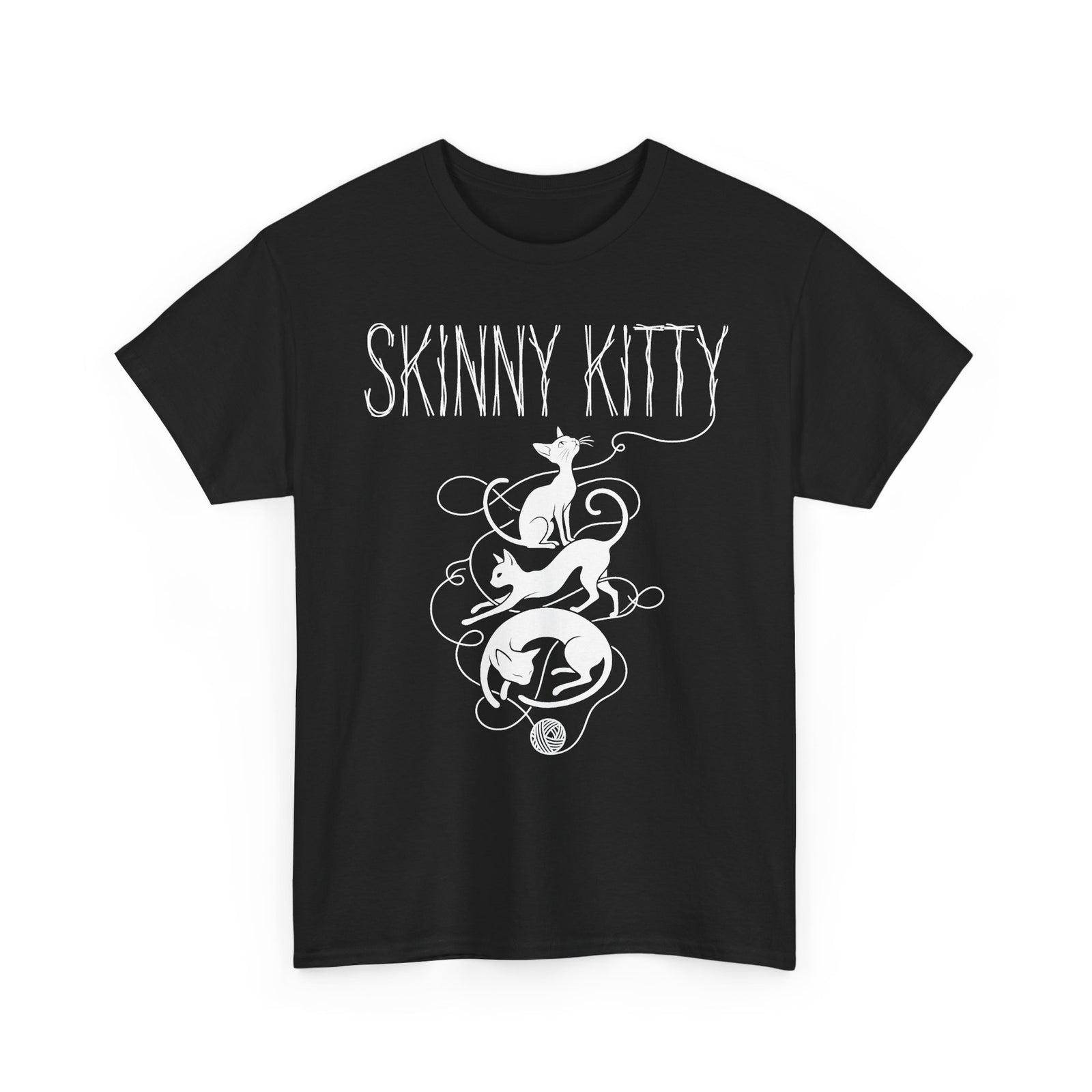 Skinny Kitty Graphic Tee — White Cat Silhouette Shirt for Cat Lovers