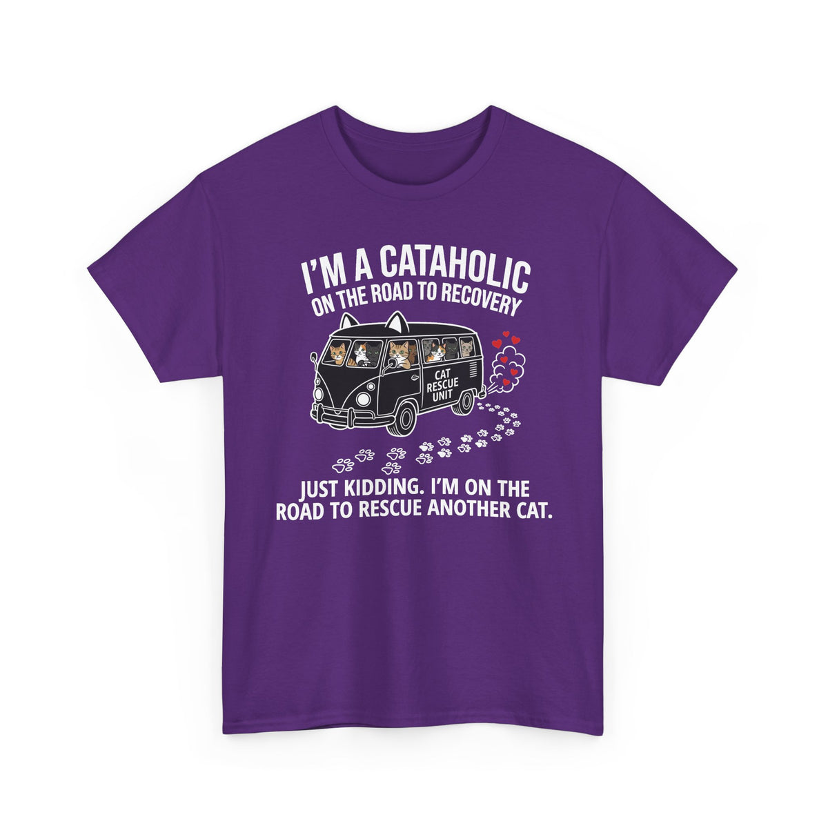 Cat Rescue T‑Shirt — "I’m a Cataholic on the Road to Recovery" Rescue Cat Tee