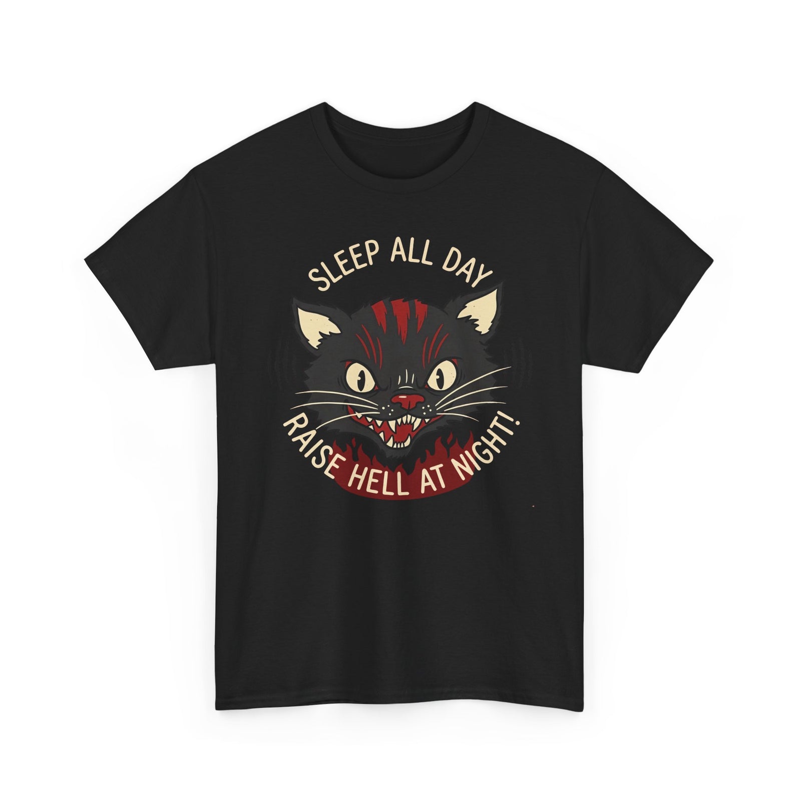 Funny Cat 'Sleep All Day, Raise Hell At Night' T-Shirt