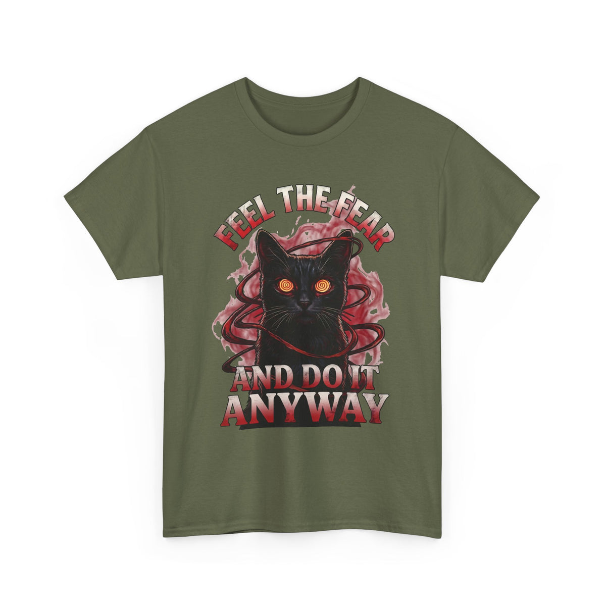 Feel The Fear And Do It Anyway T-Shirt — Hypnotic Black Cat Horror Graphic