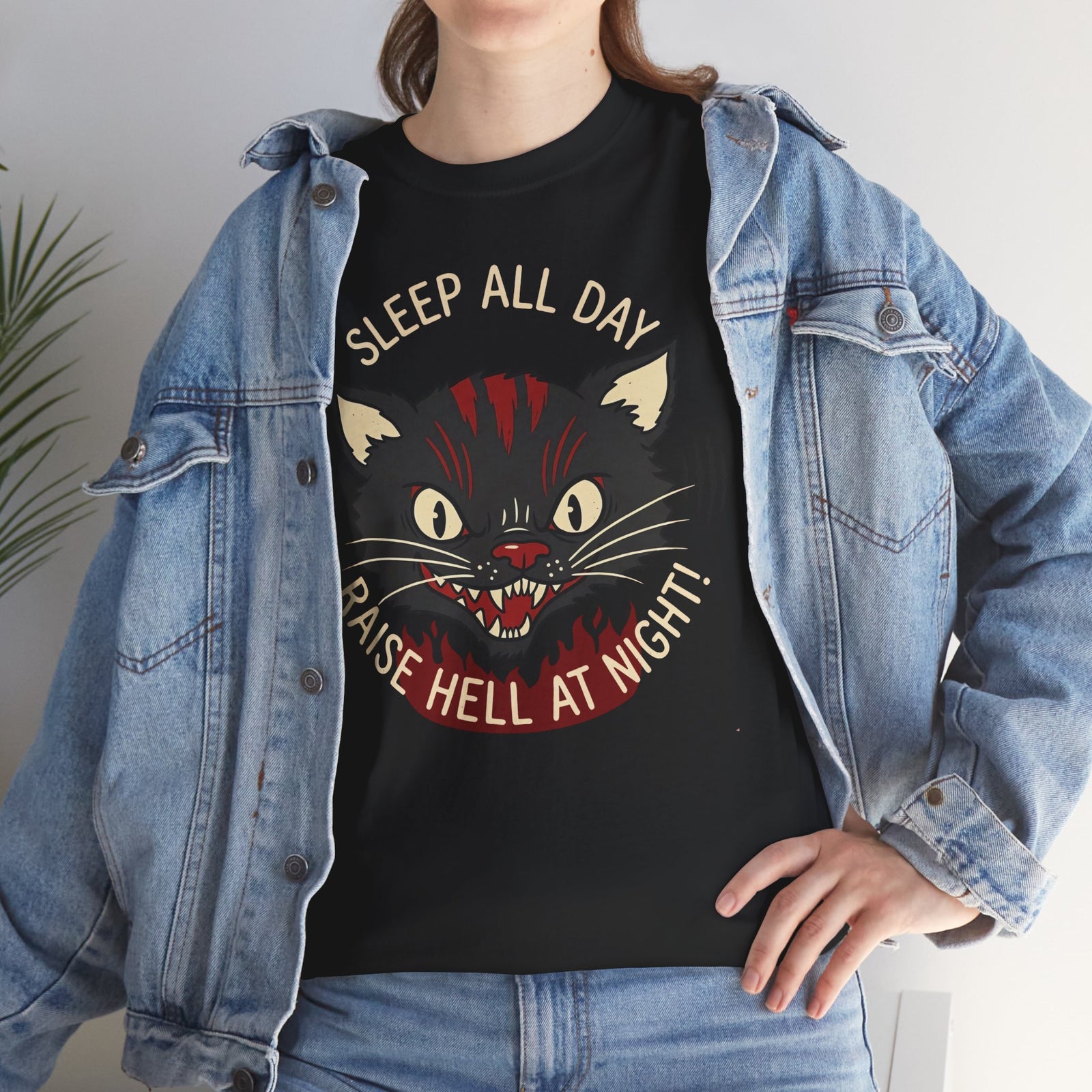 Funny Cat 'Sleep All Day, Raise Hell At Night' T-Shirt