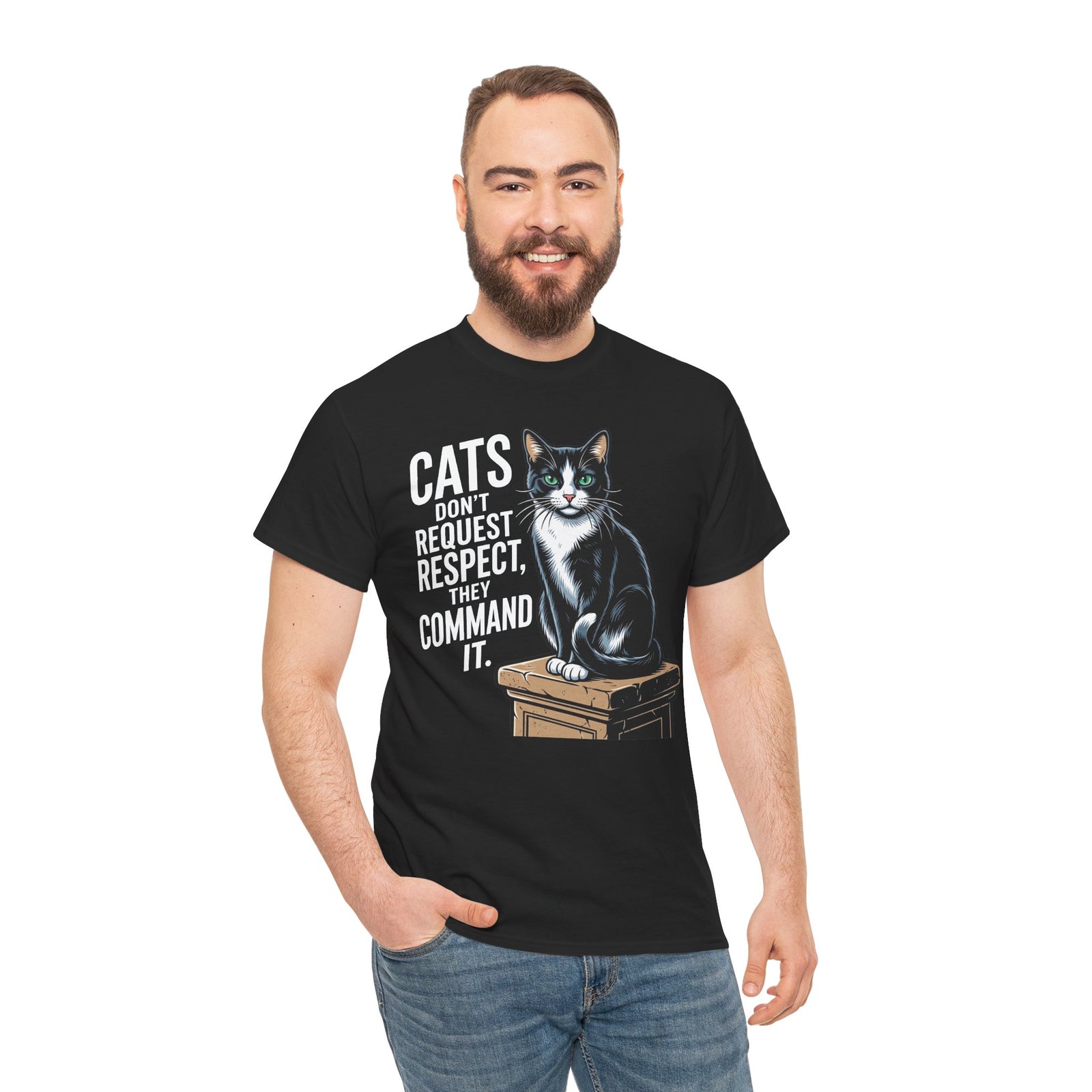 Cats Don’t Request Respect They Command It T‑Shirt — Vintage Black Cat Graphic Tee