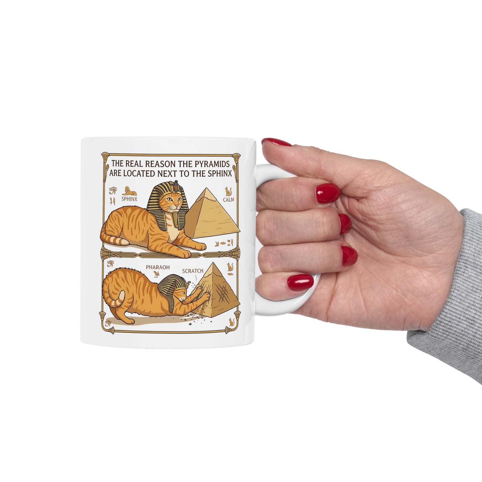 Funny Cat Pyramids Sphinx Ceramic Mug Ancient Egypt Scratching Design