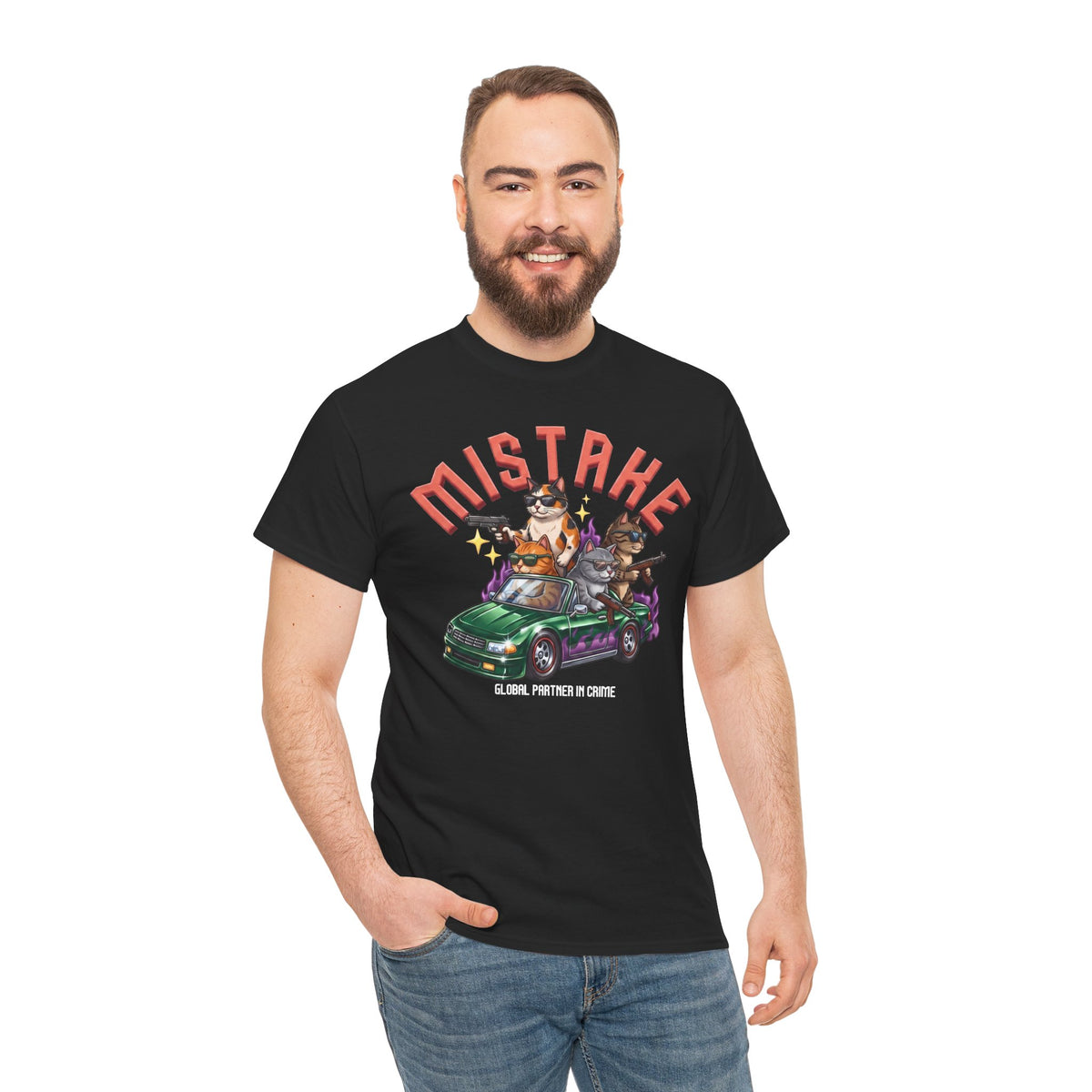 Mistake Global Partner In Crime T-Shirt — Funny Gangster Cat Convertible Tee