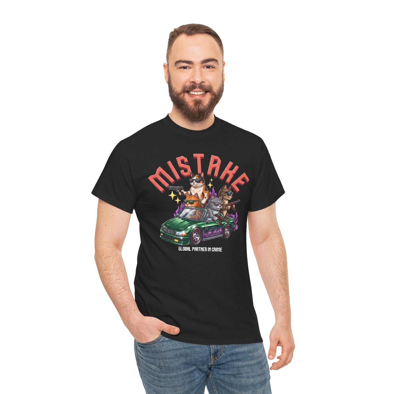 Mistake Global Partner In Crime T-Shirt — Funny Gangster Cat Convertible Tee