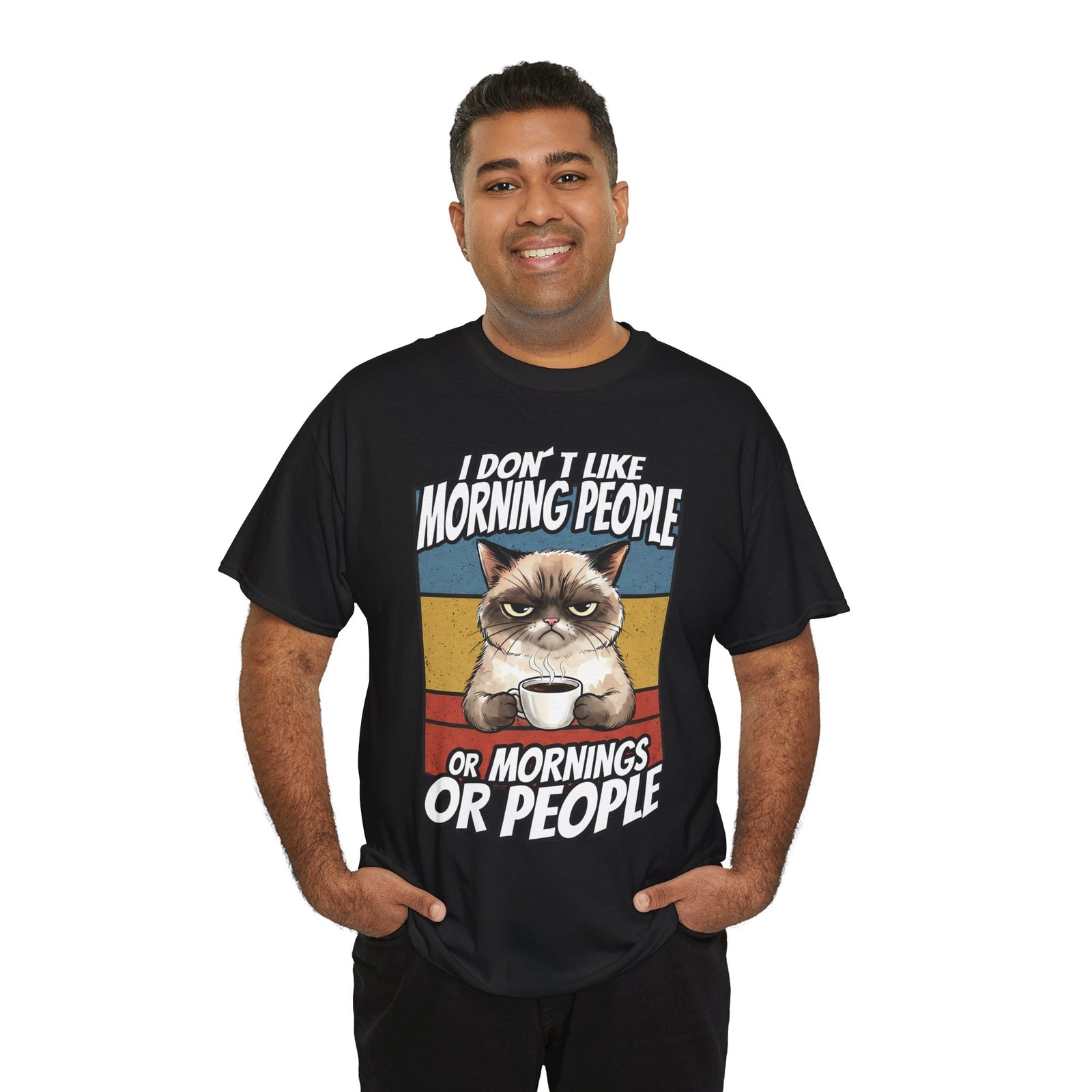 I Don't Like Morning People Or Mornings Or People T-Shirt — Funny Grumpy Cat Coffee Tee
