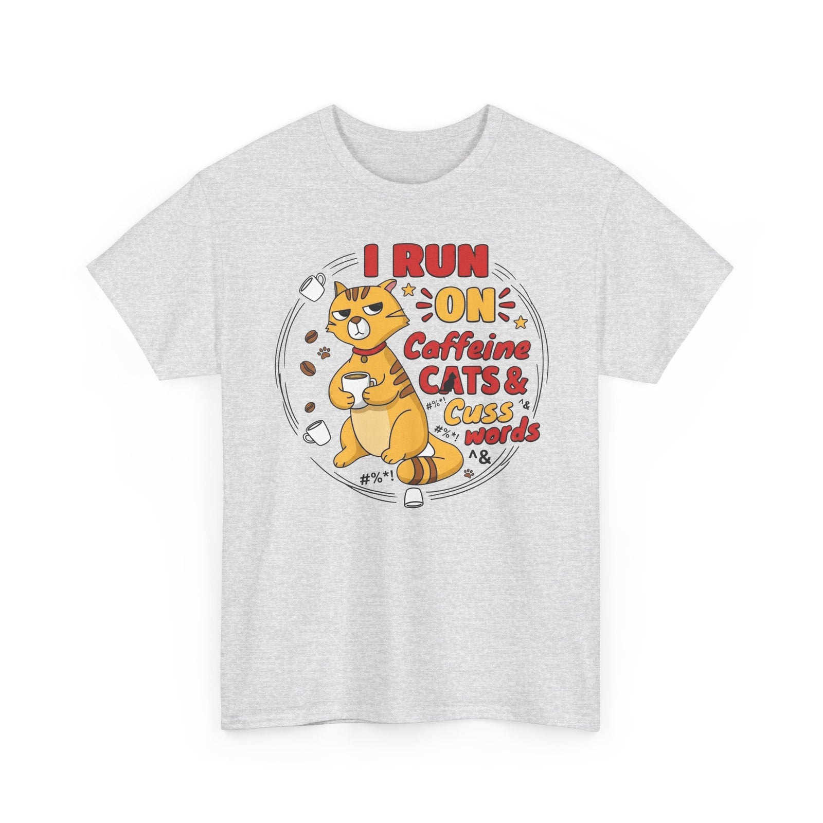 Caffeine, Cats & Cuss Words Tee Funny Cat Lover Coffee Shirt