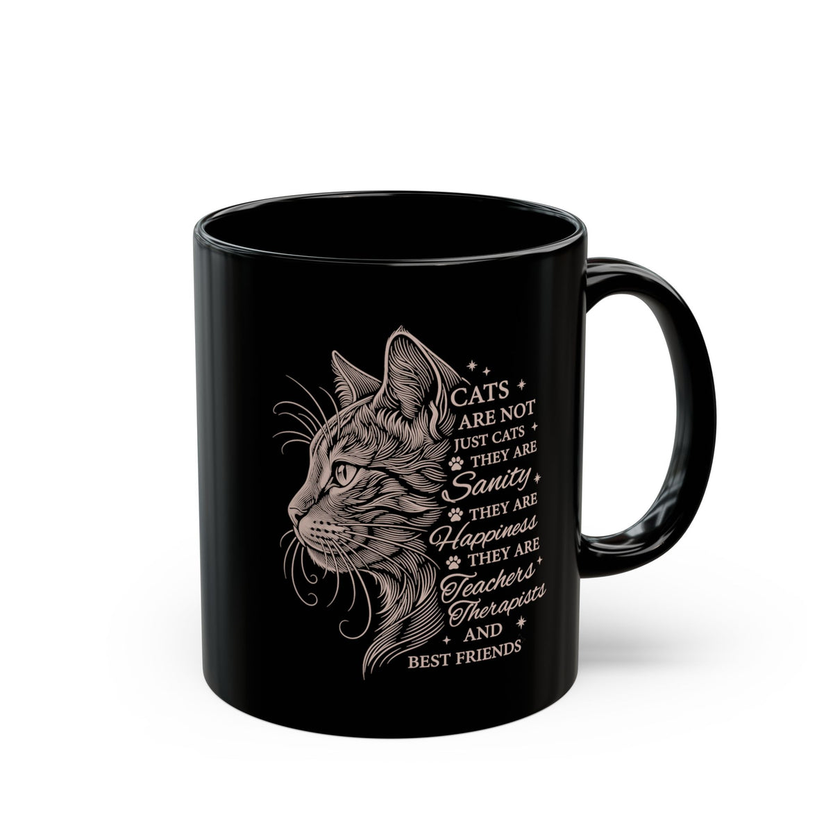 Cats Are Not Just Cats Black Mug — Funny Cat Lover Mug