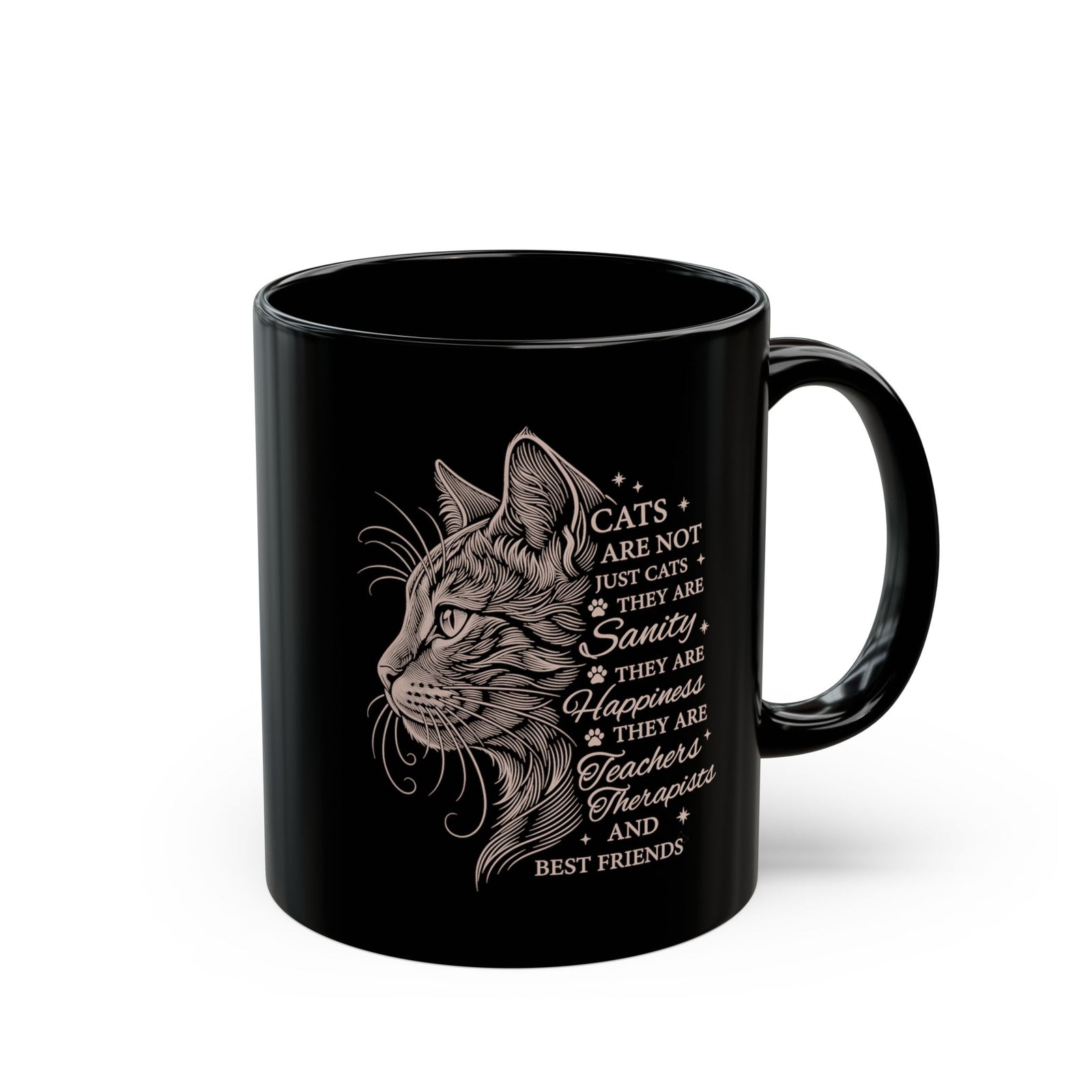Cats Are Not Just Cats Black Mug — Funny Cat Lover Mug