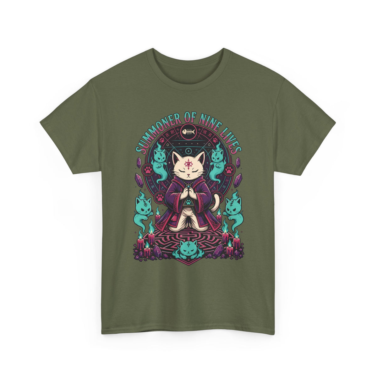 Lucky Cat Mystic Tee — "Catmancer of Nine Lives" Graphic T-Shirt