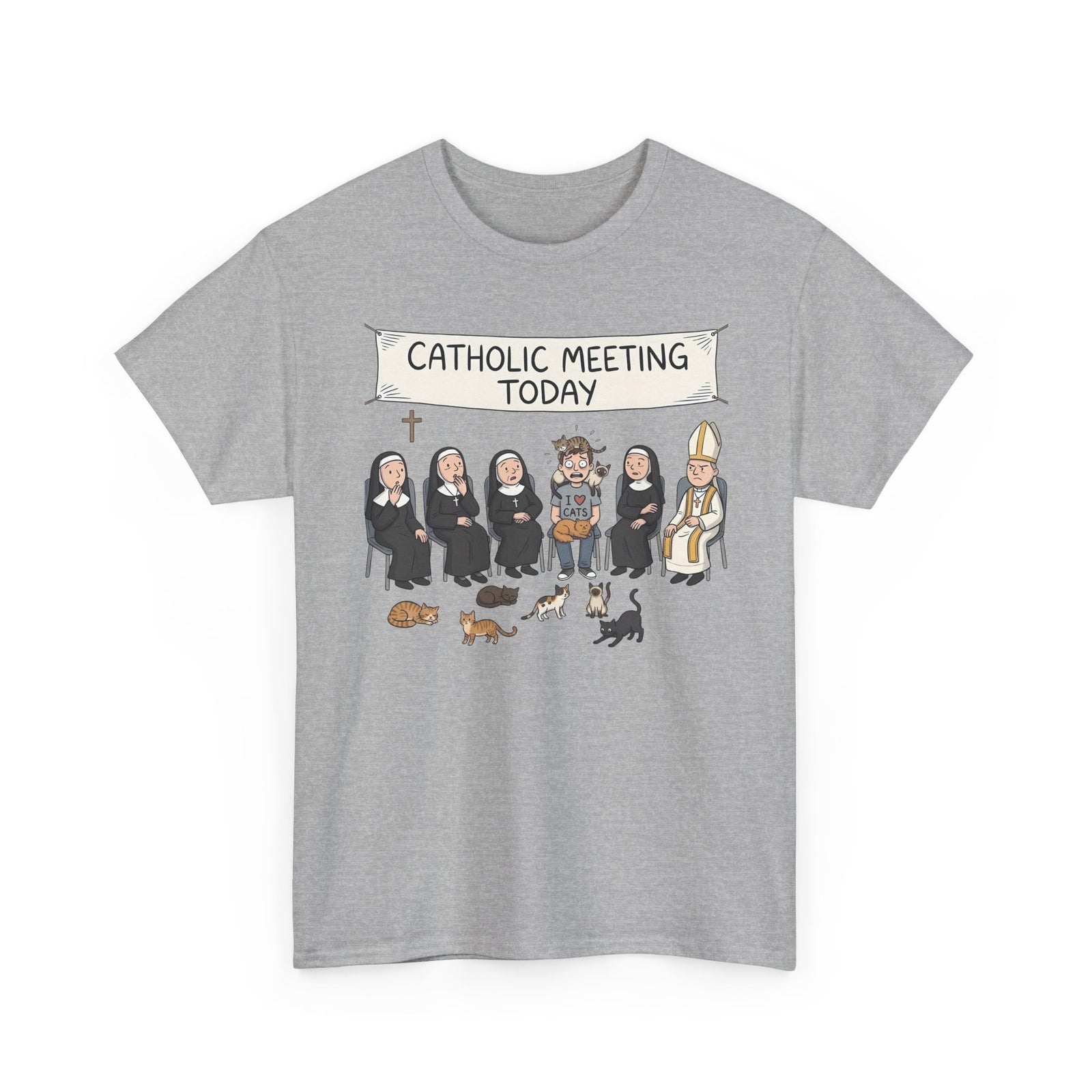 Catholic Meeting Today Funny Cat Lovers T-Shirt