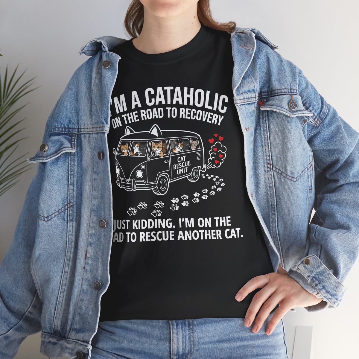 Cat Rescue T‑Shirt — "I’m a Cataholic on the Road to Recovery" Rescue Cat Tee