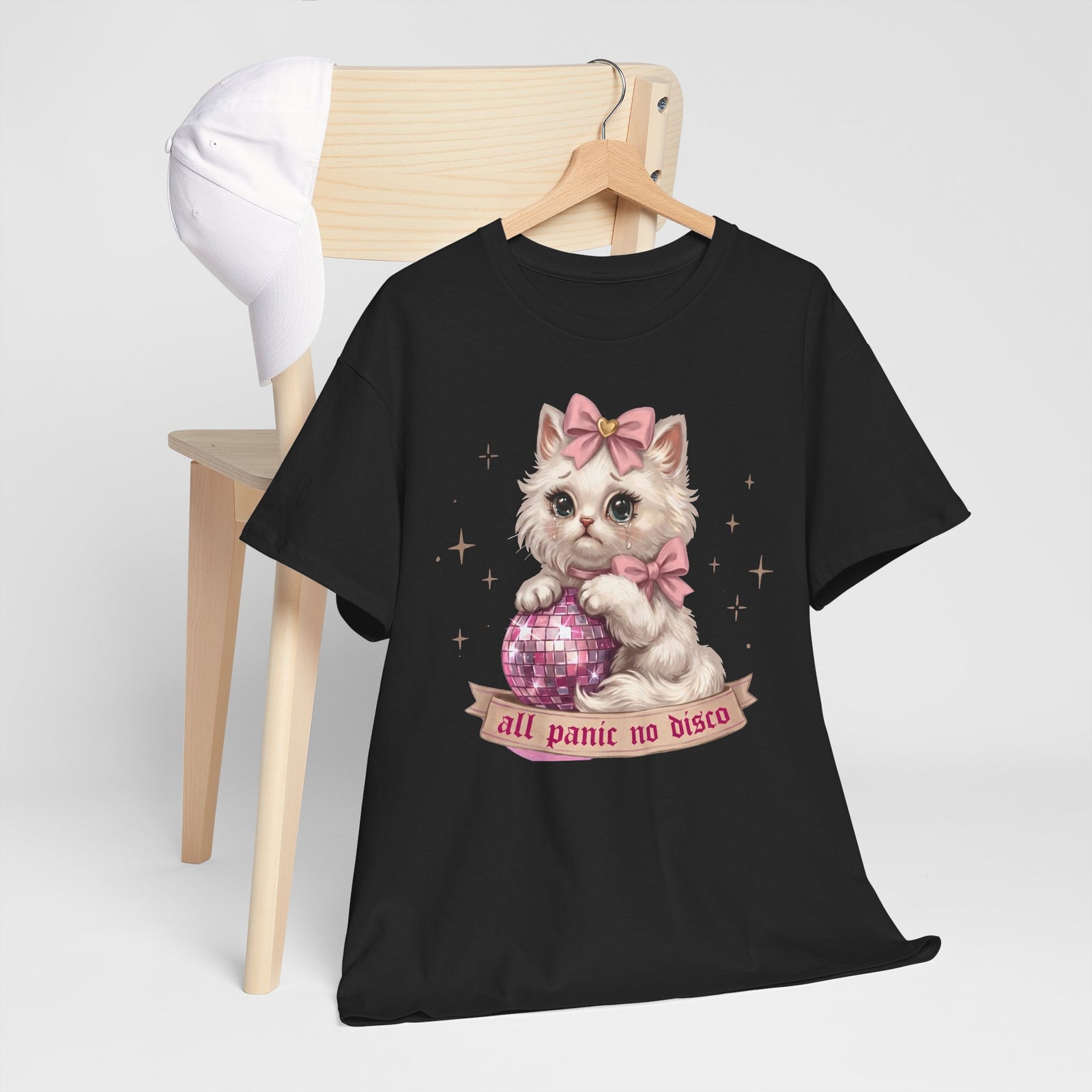 All Panic No Disco T-Shirt — Crying Kitten Pink Disco Ball Tee