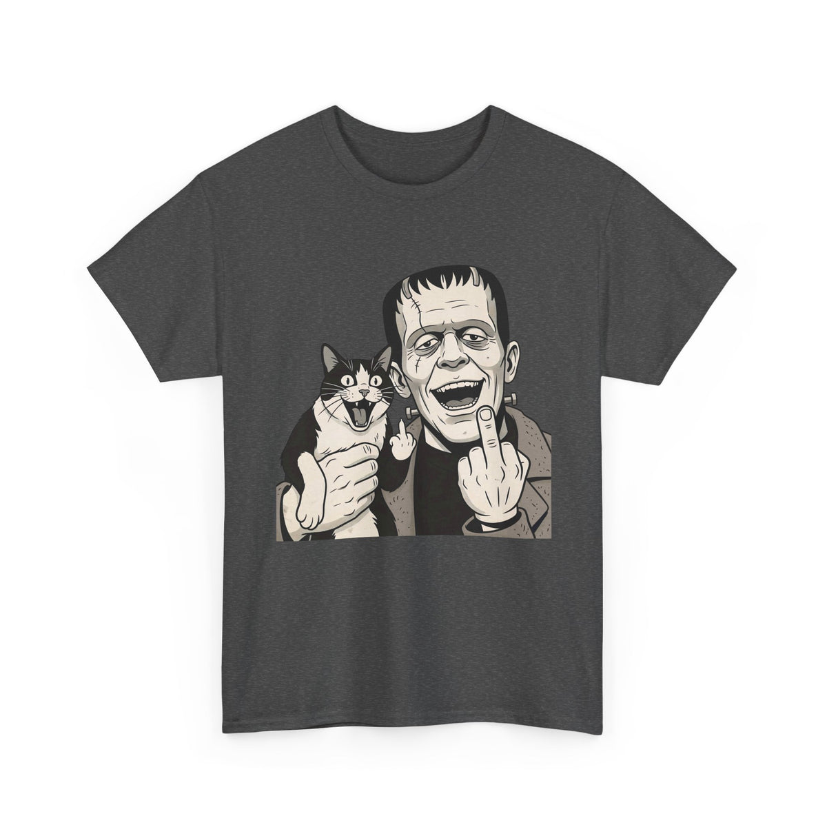 Frankenstein Cat T‑Shirt — Cute Spooky Cat & Frankenstein Design