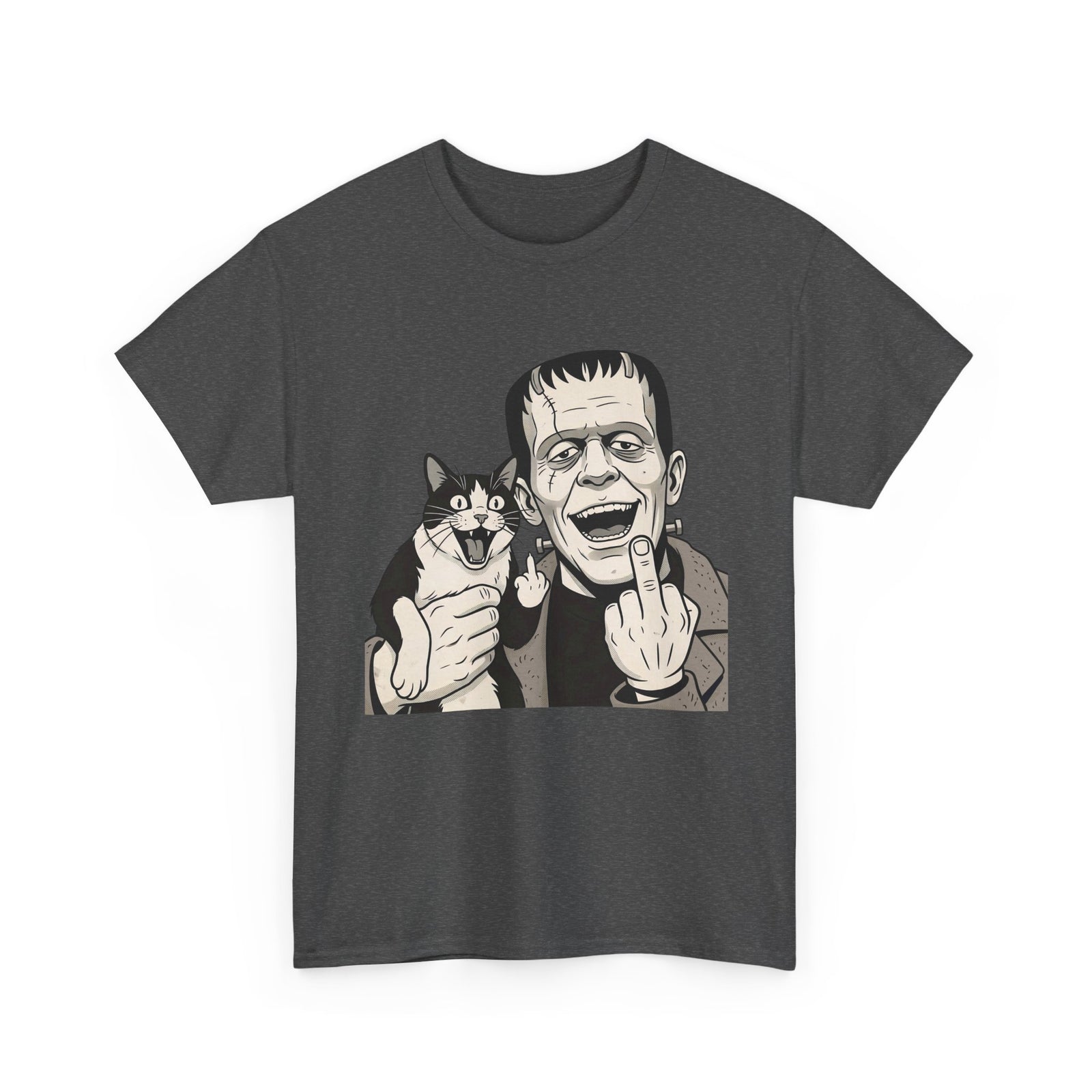 Frankenstein Cat T‑Shirt — Cute Spooky Cat & Frankenstein Design