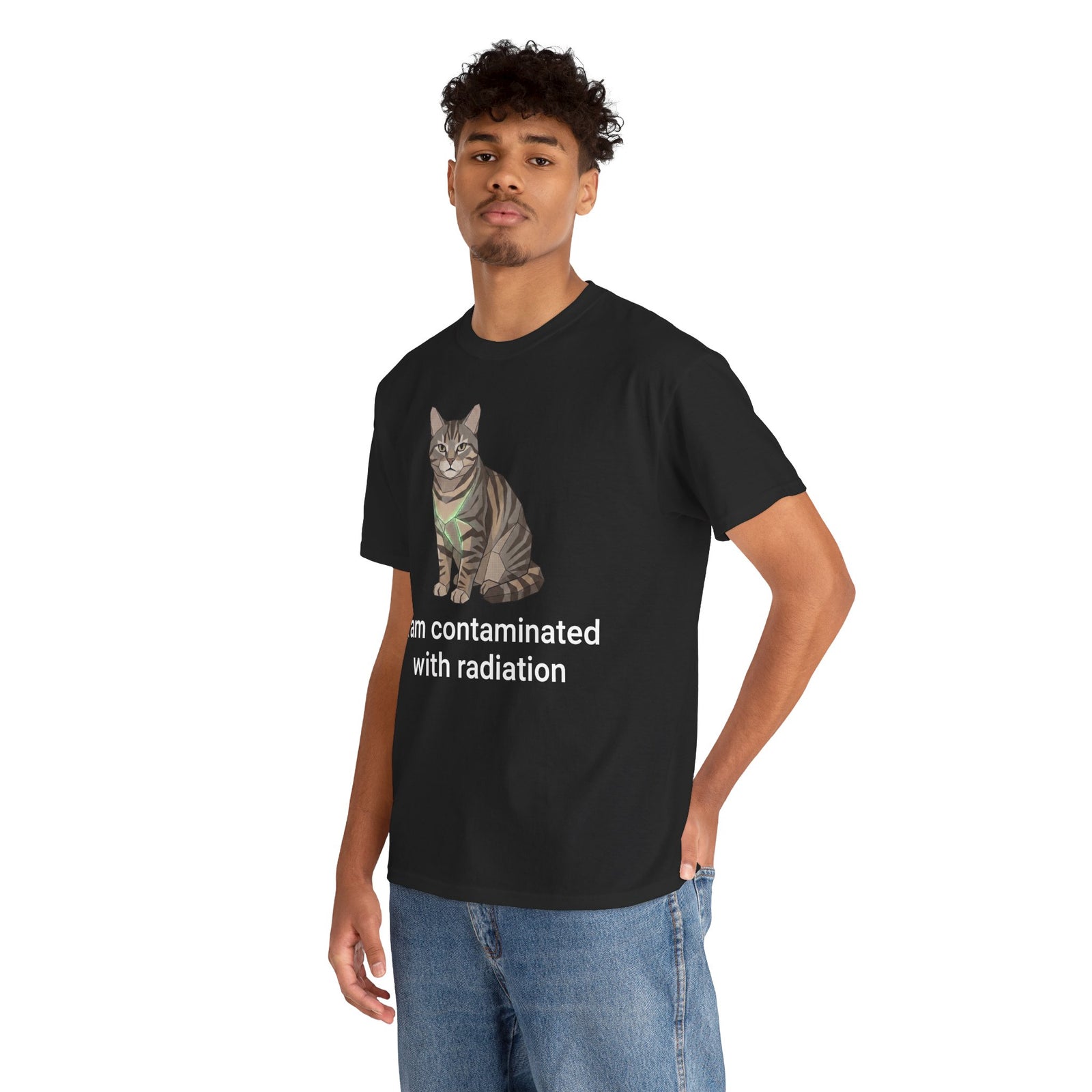 Funny Cat T-Shirt "I Am Contaminated with Radiation" Humorous Retro Radioactive Tee