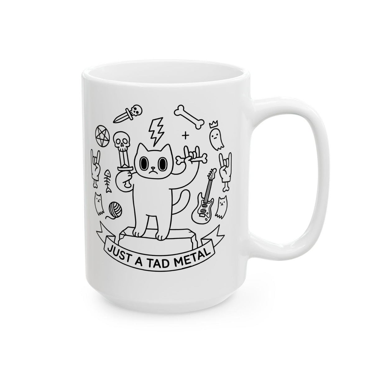 Just A Tad Metal Cat Ceramic Mug — Funny Heavy Metal Rocker Feline Mug