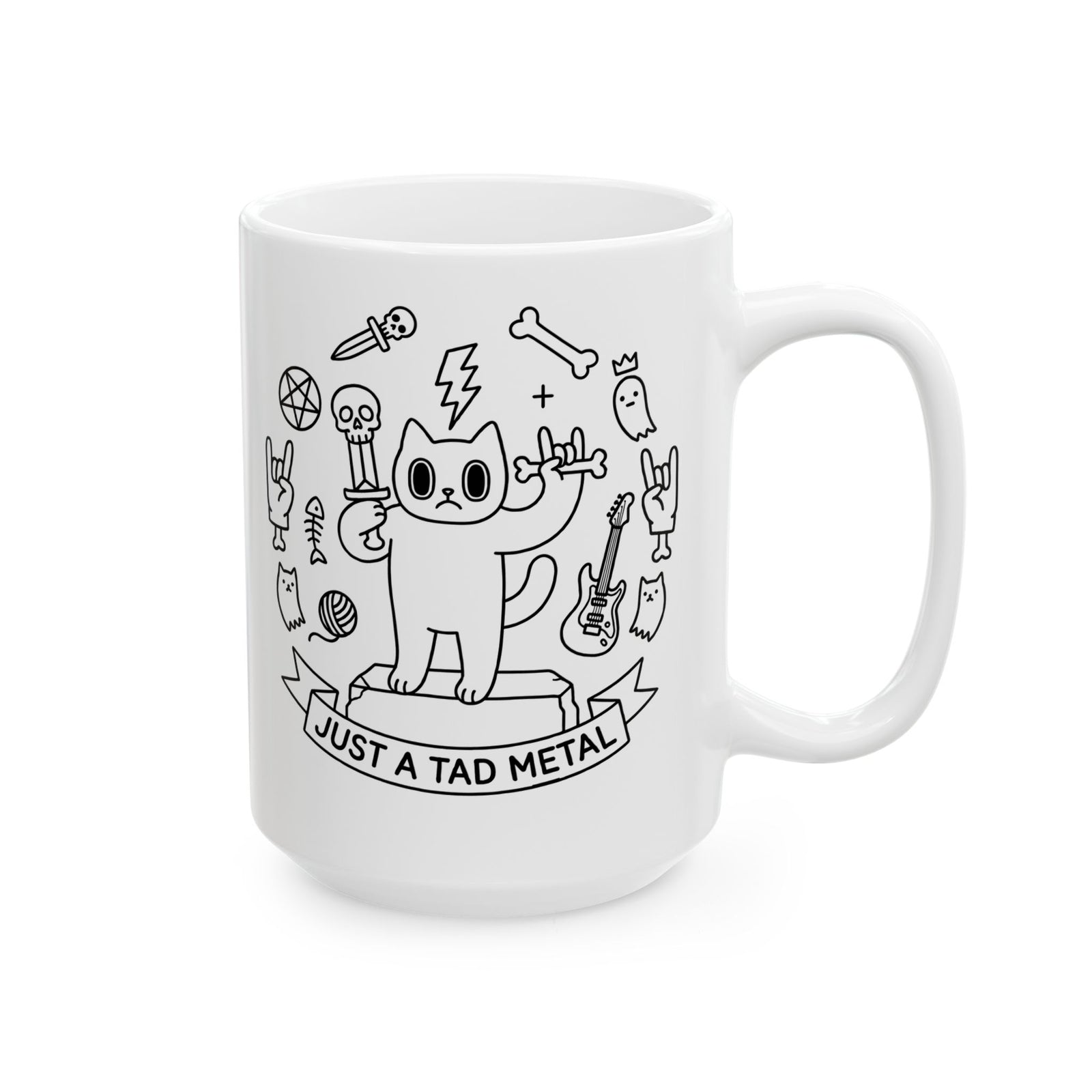 Just A Tad Metal Cat Ceramic Mug — Funny Heavy Metal Rocker Feline Mug