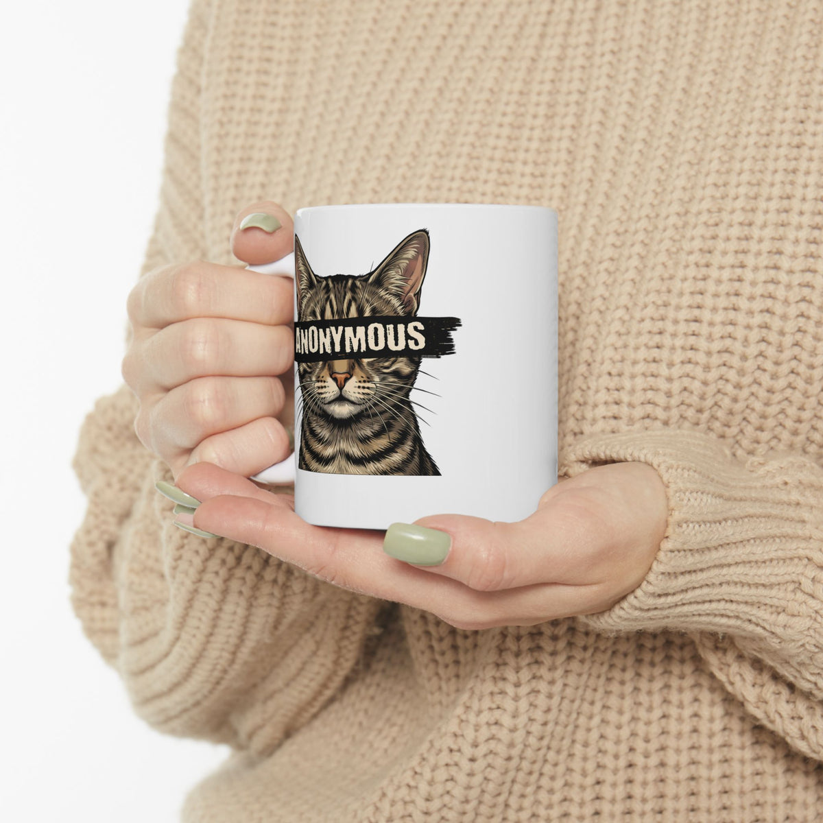 "Anonymous" Censored Cat Ceramic Mug, Edgy Feline Graphic Mug