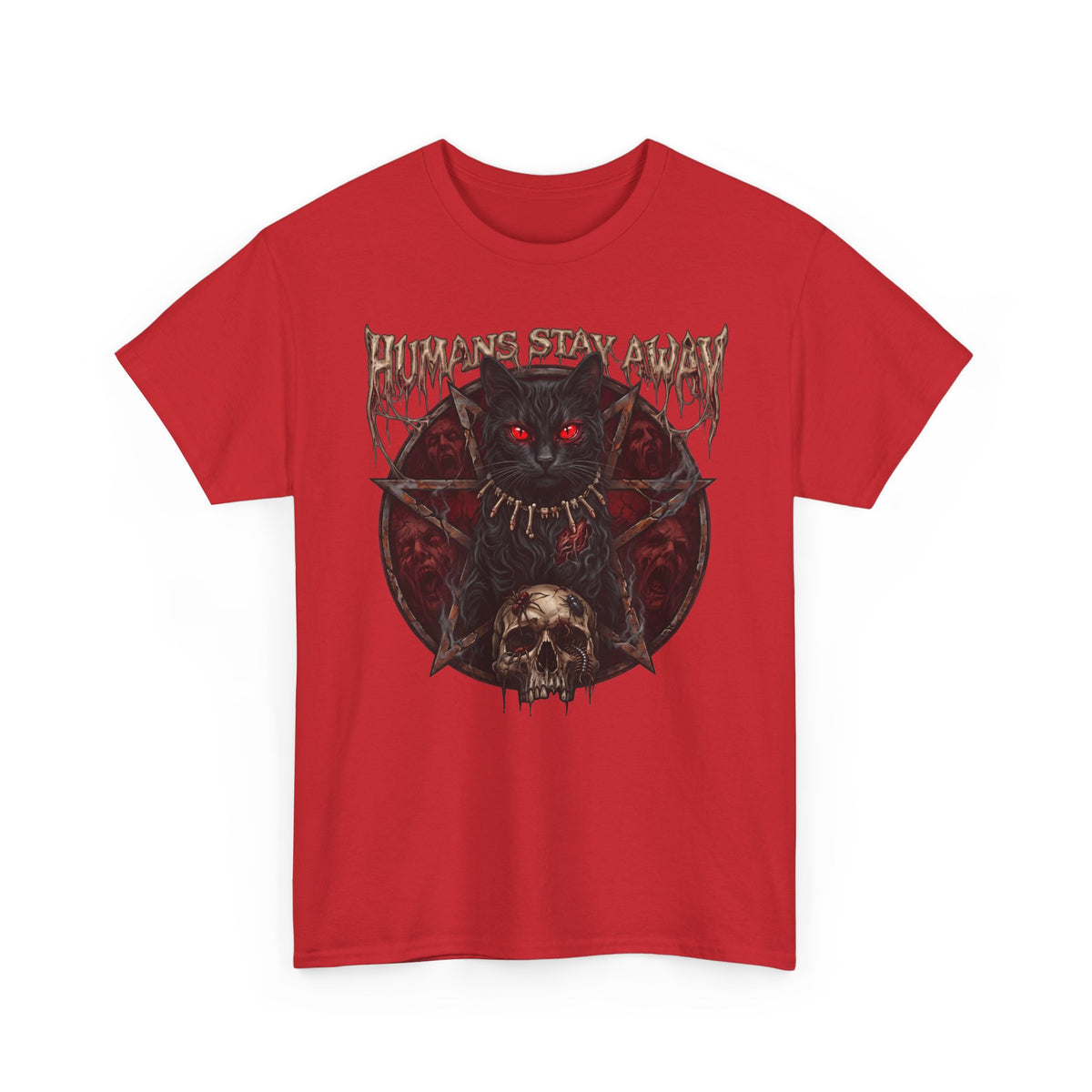 Humans Stay Away Occult Black Cat Shirt — Heavy Metal Pentagram T-Shirt