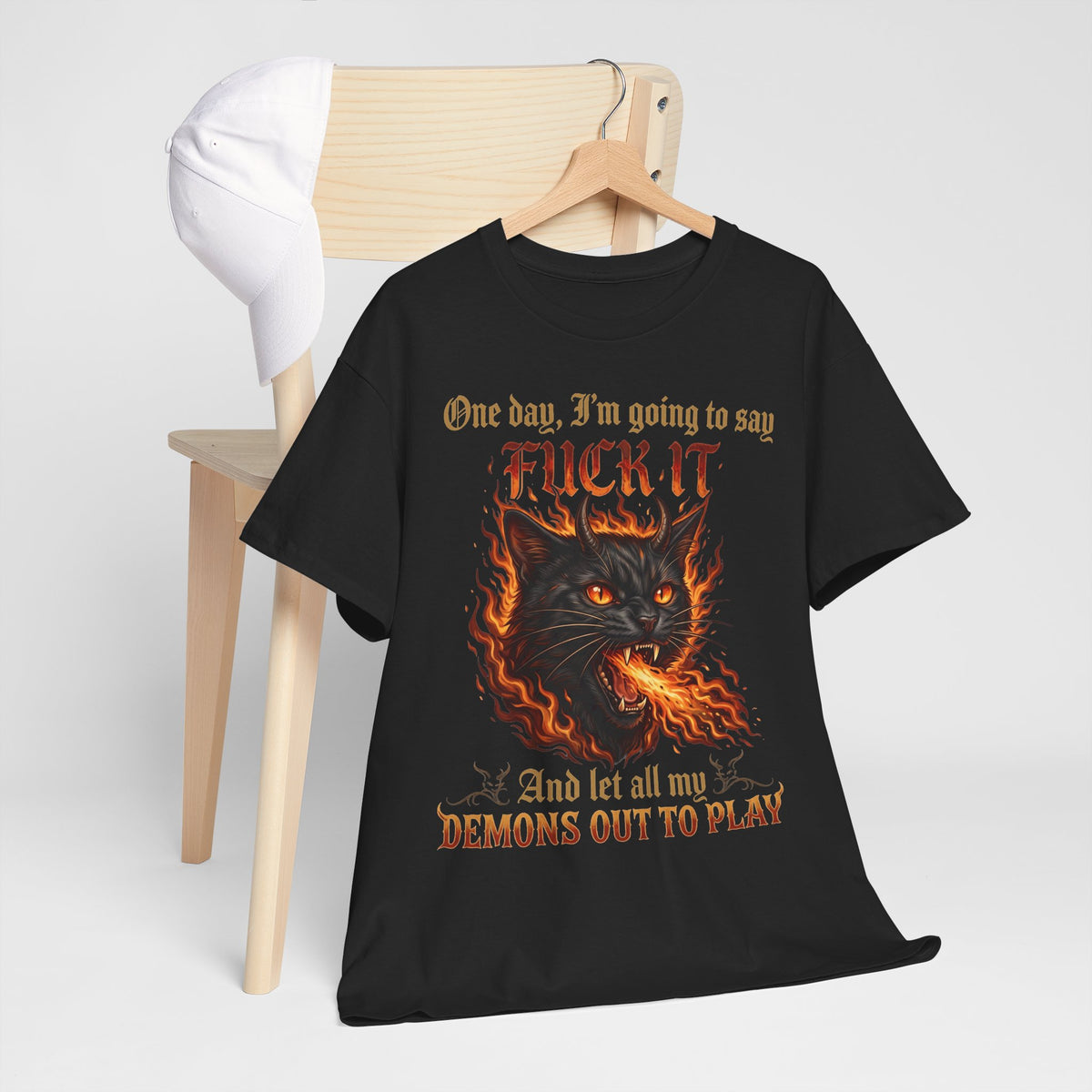 One Day I'm Going To Say Fuck It Demon Cat T-Shirt — Fiery Fire Breathing Black Cat Tee