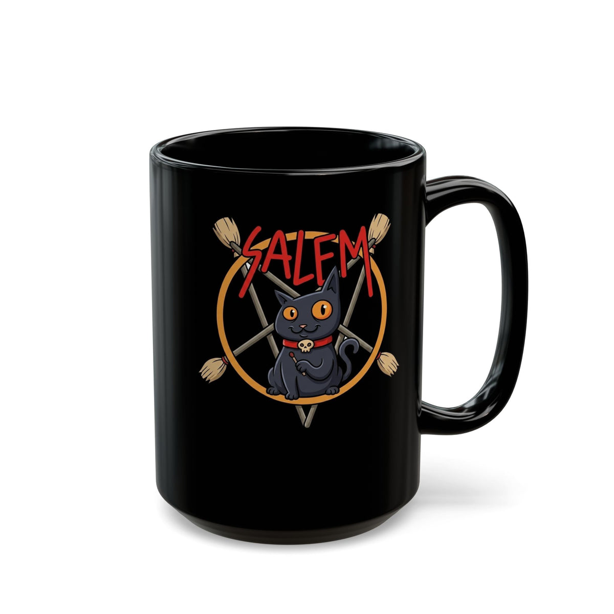 Salem Black Cat Black Mug — Spooky Vintage Cat Mug