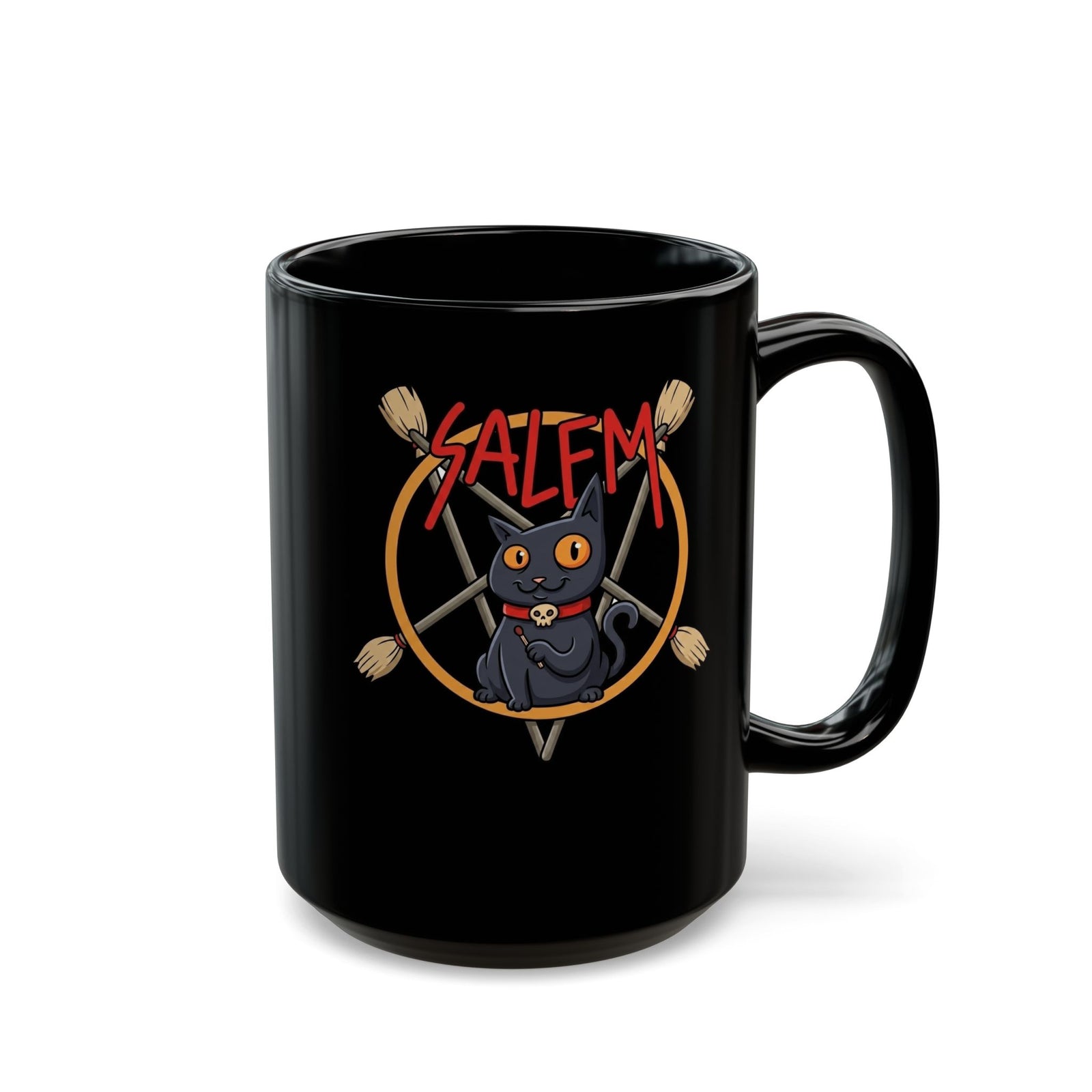 Salem Black Cat Black Mug — Spooky Vintage Cat Mug