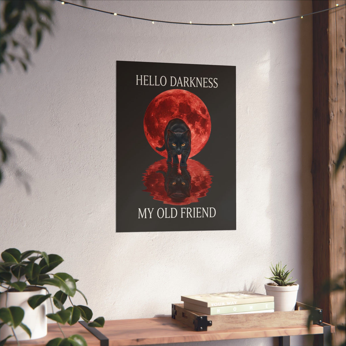 Hello Darkness My Old Friend Black Cat Poster