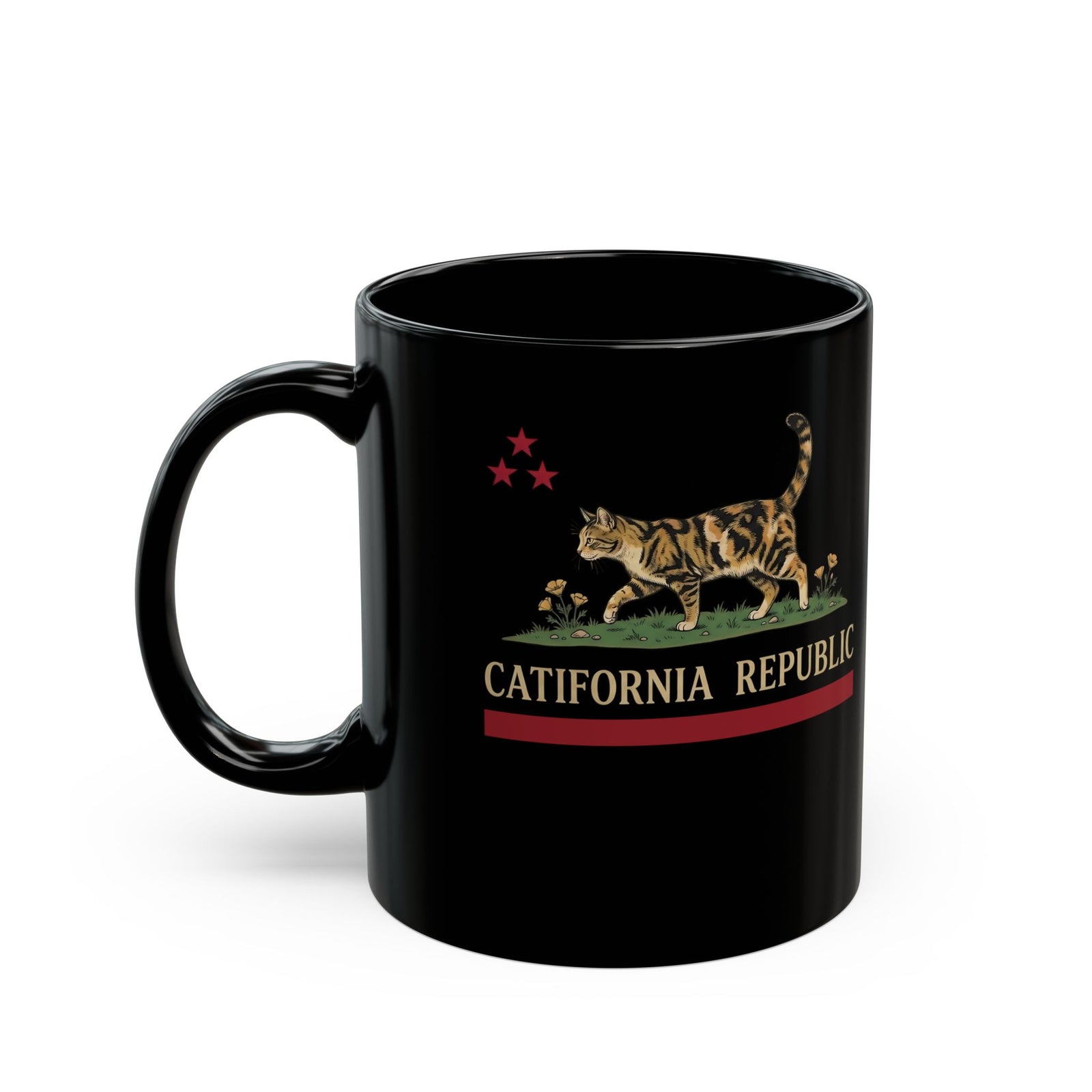 Catifornia Republic Funny Cat Black Mug — Vintage Cali Cat Graphic Mug