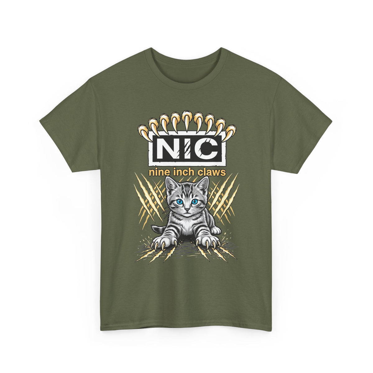 Nine Inch Claws Cat T-Shirt — 'N I C' Graphic Tee with Claw Art