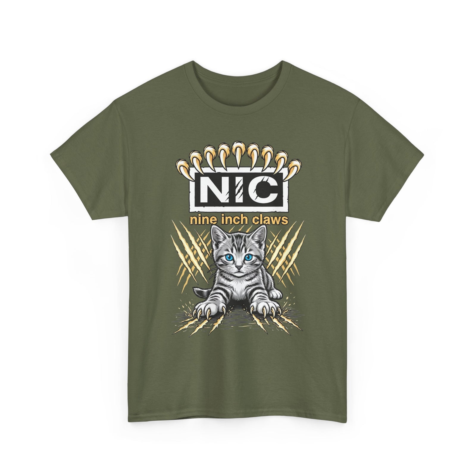 Nine Inch Claws Cat T-Shirt — 'N I C' Graphic Tee with Claw Art