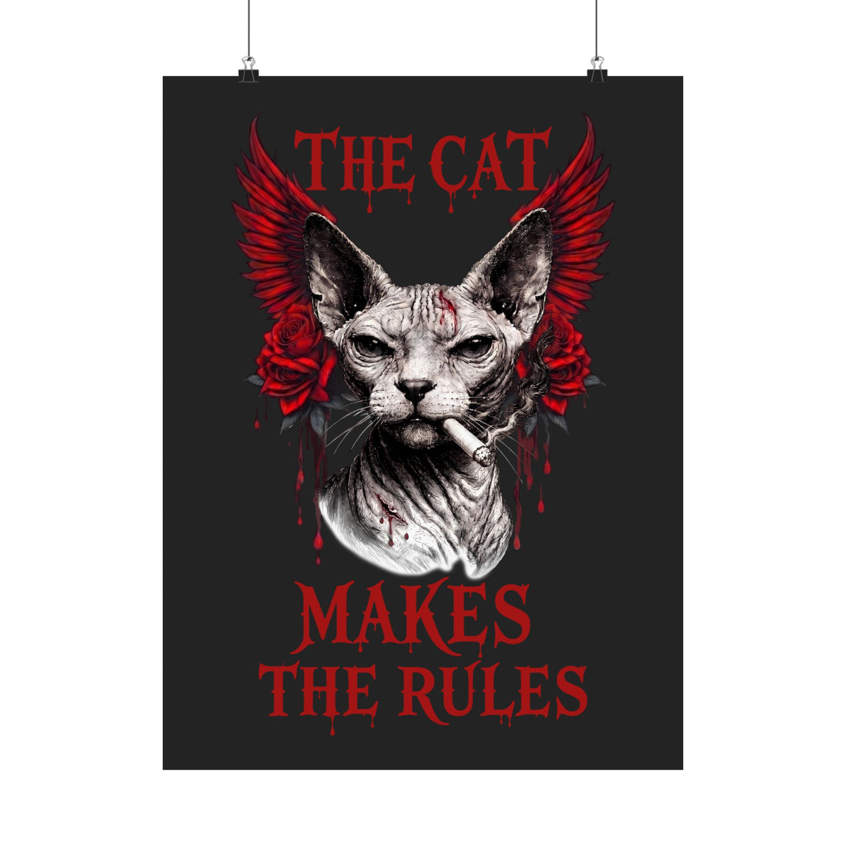 The Cat Makes The Rules Poster — Funny Gothic Smoking Sphynx Poster