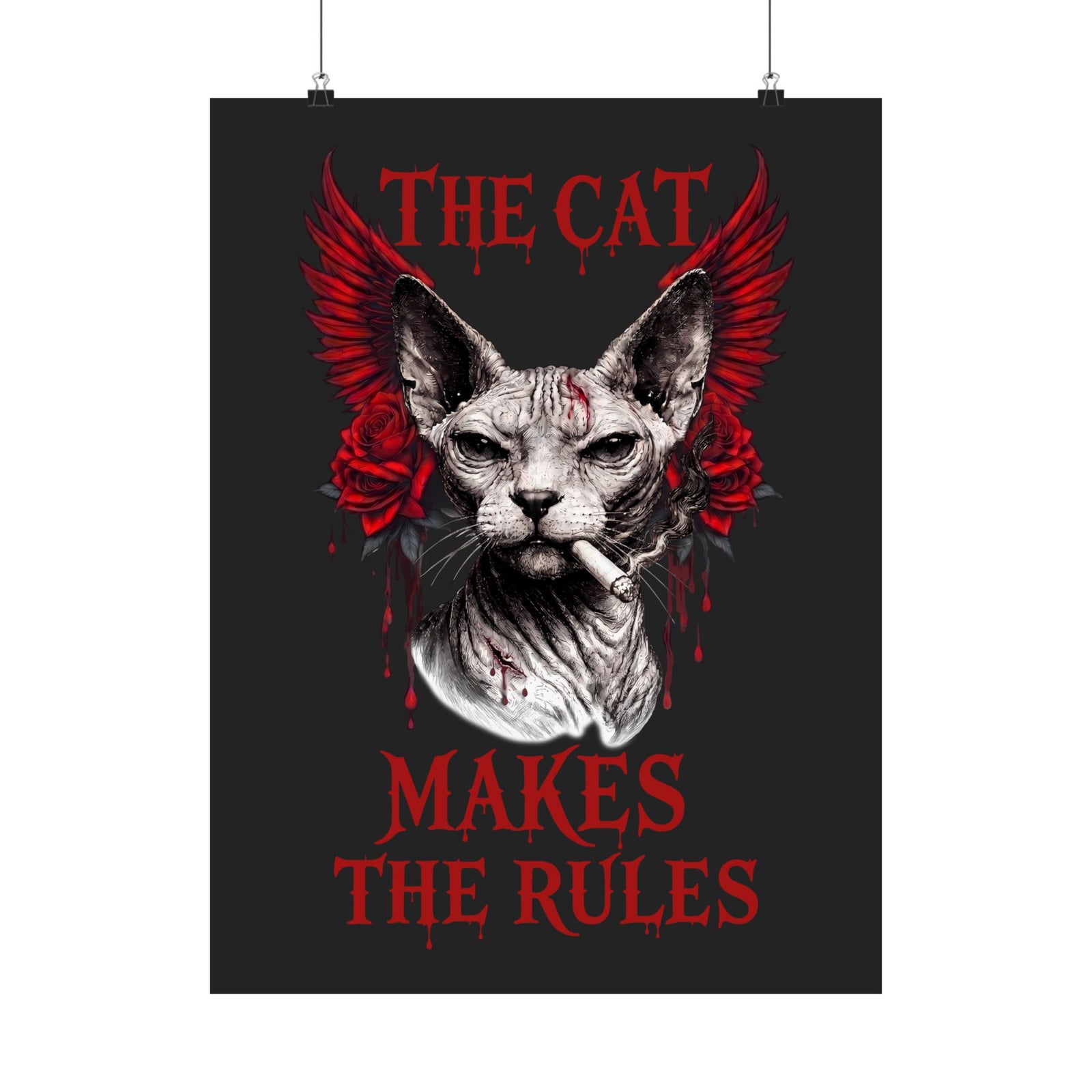 The Cat Makes The Rules Poster — Funny Gothic Smoking Sphynx Poster